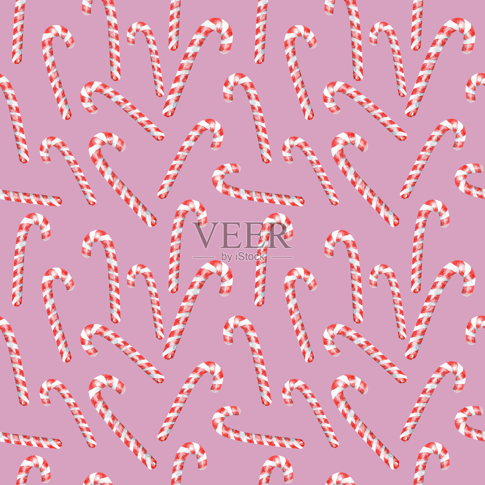 可爱的水彩图案与棒棒糖管新年和圣诞贺卡,海报,贴纸和季节设计。粉红色的背景。插画图片素材
