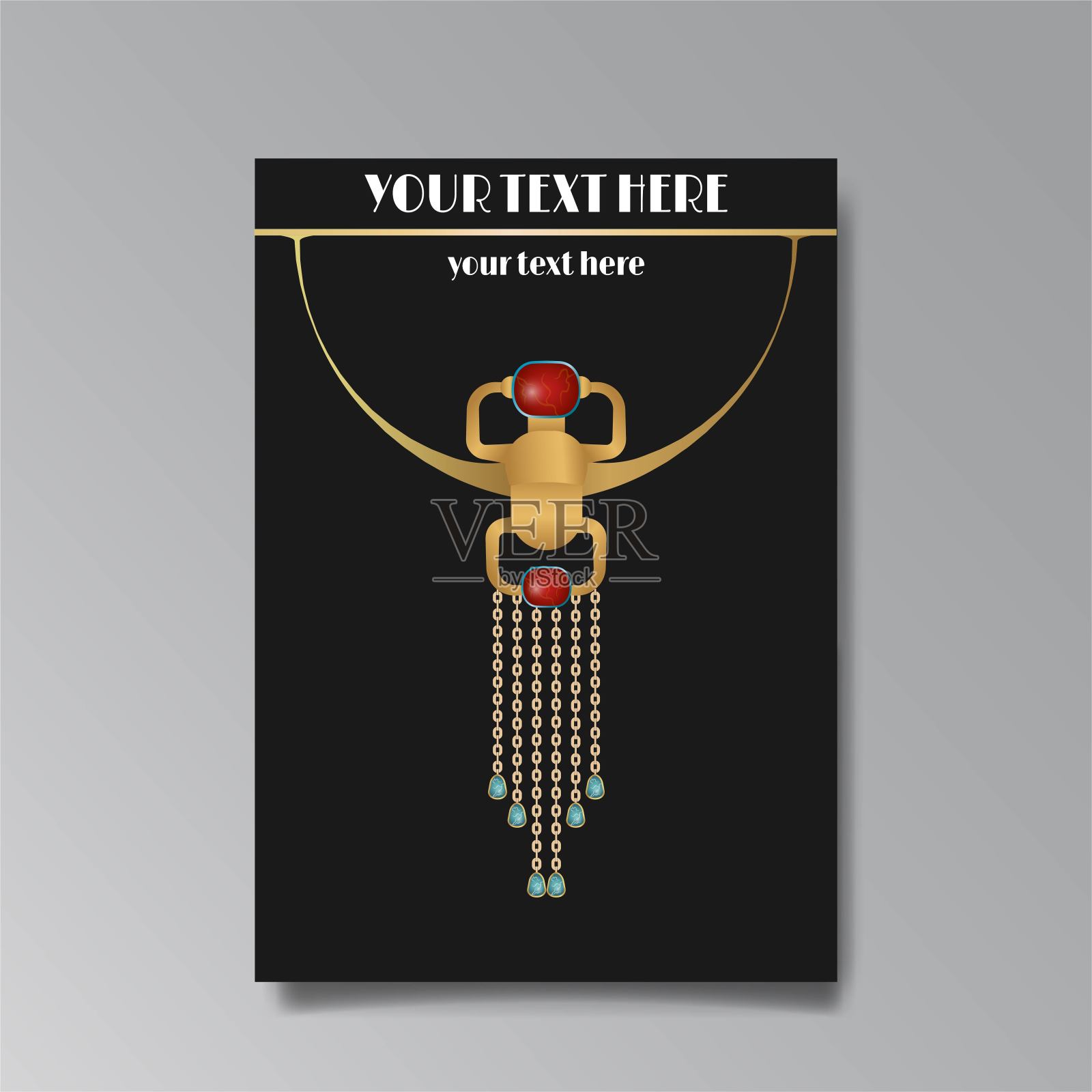 装饰艺术页面模板,复古珠宝优雅的链条和网络和印刷,复古模式与金色线条神话。设计模板素材