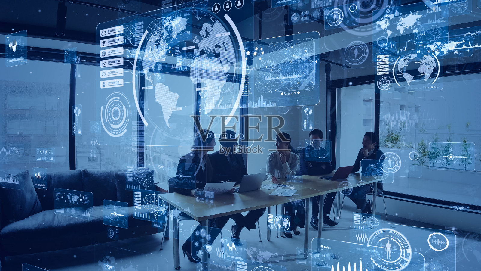 商业和技术概念。聪明的办公室。GUI(图形用户界面)。照片摄影图片