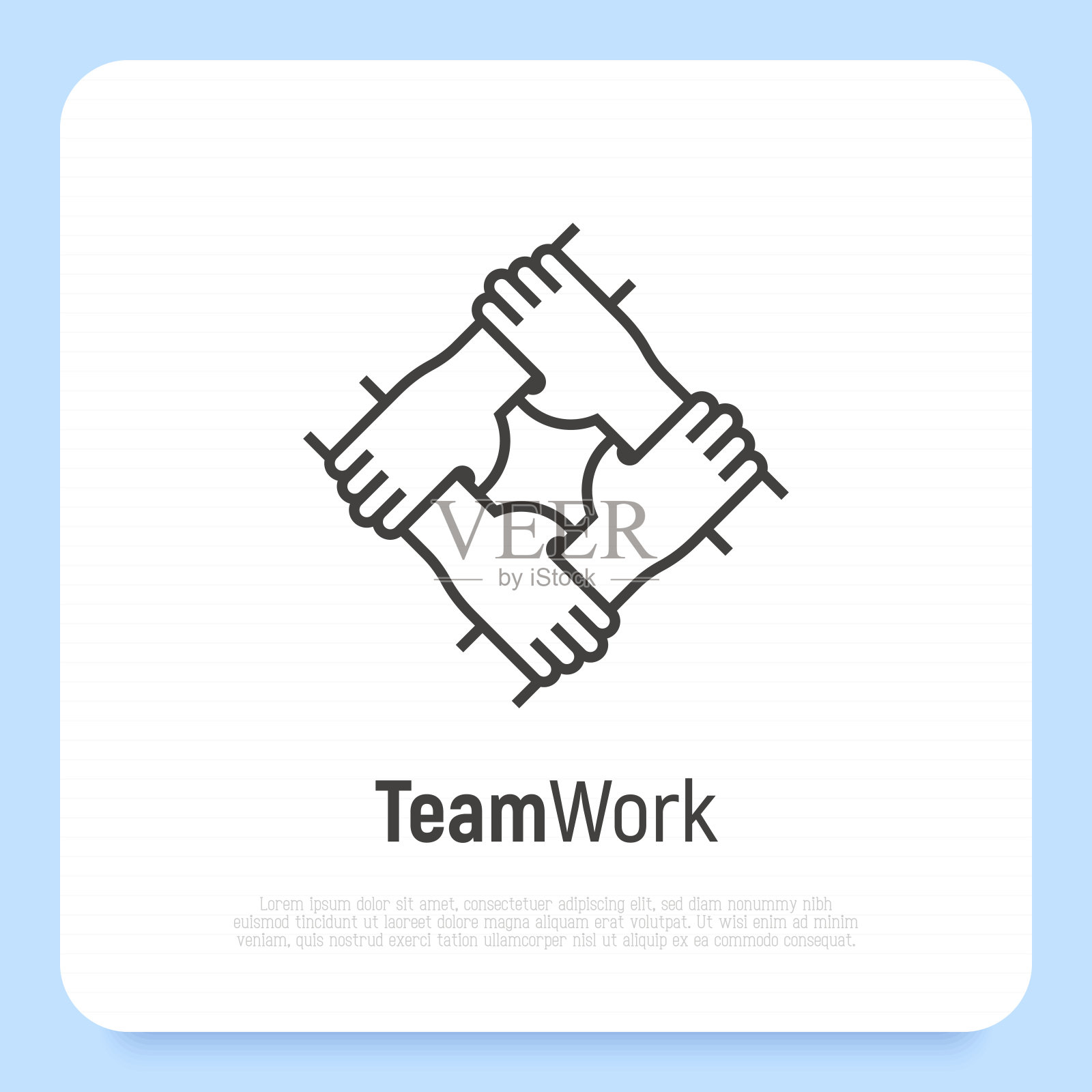 另一只手的手腕握在一起。象征着团队合作、支持、慈善组织和捐赠社区。细线矢量插图。插画图片素材