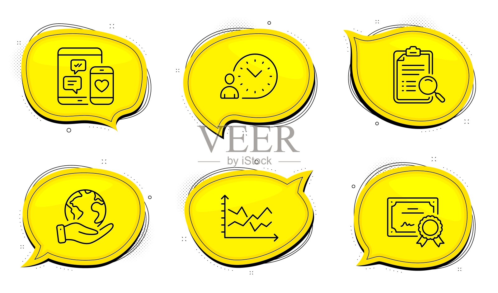 图表,社交媒体和时间管理图标集。搜索分析的信号。向量图标素材