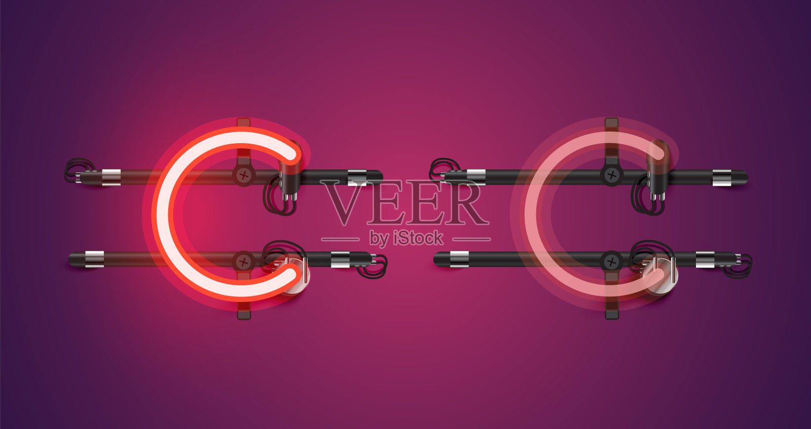 现实的发光紫色霓虹灯角色(开/关)插画图片素材