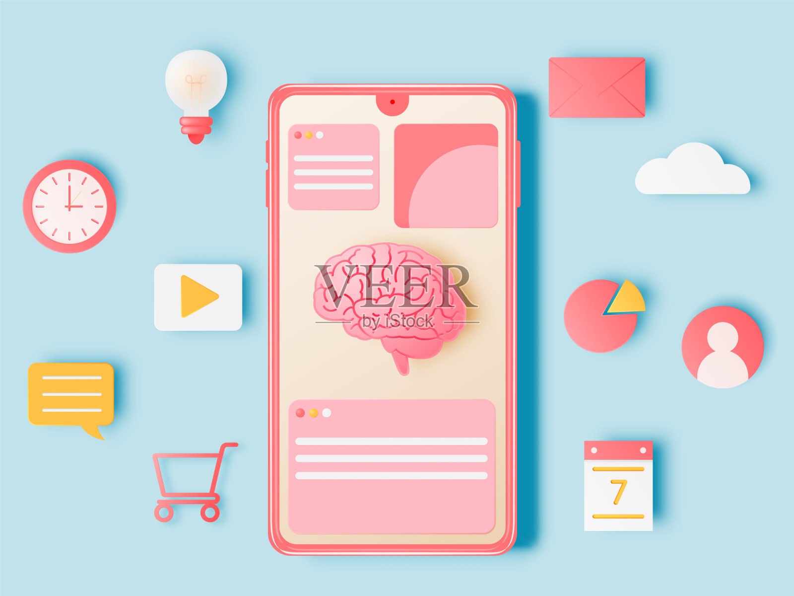 笔记本电脑和图标从家里工作插画图片素材