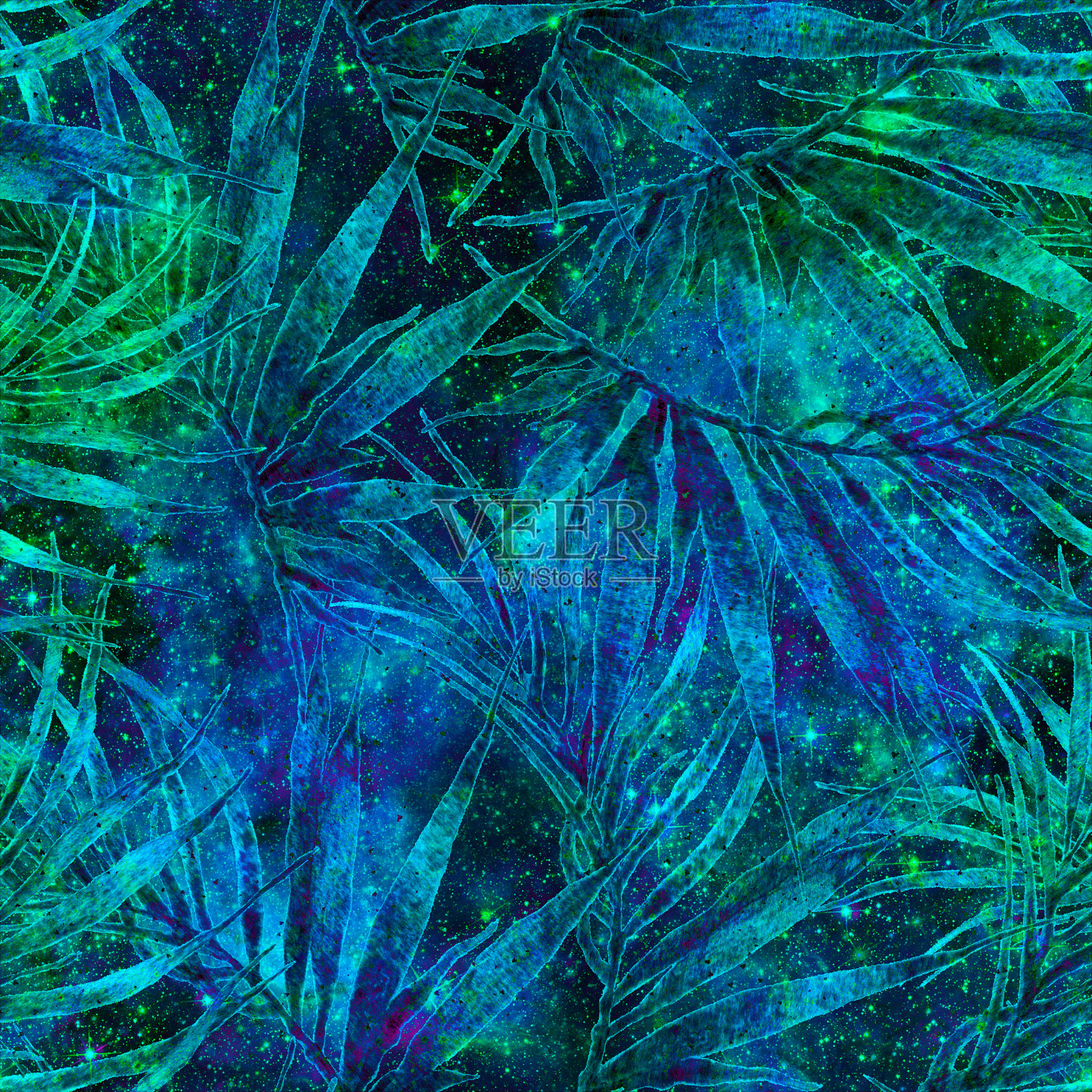 异国情调的无缝模式。蓝绿色的宇宙插画图片素材