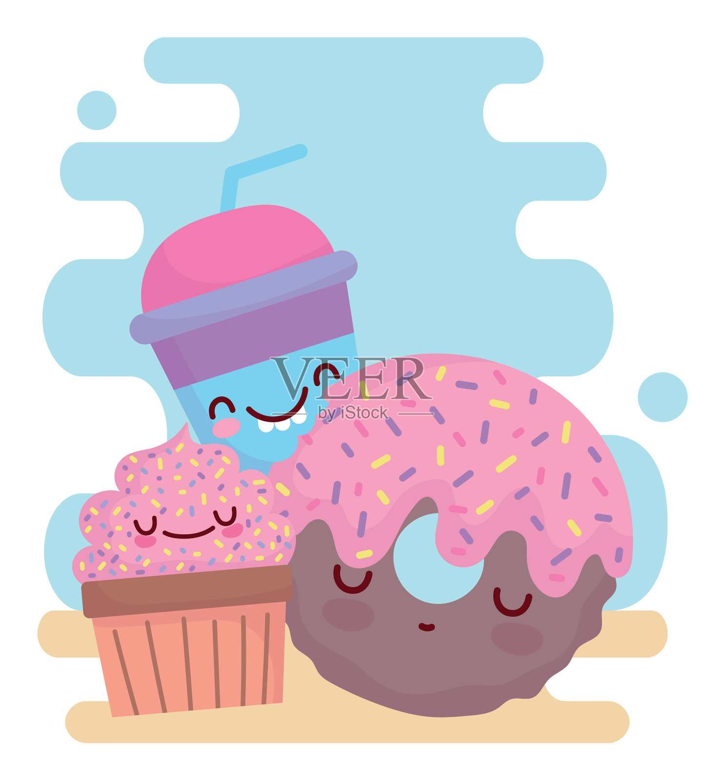 甜甜圈纸杯蛋糕和杯子菜单人物卡通食品设计元素图片