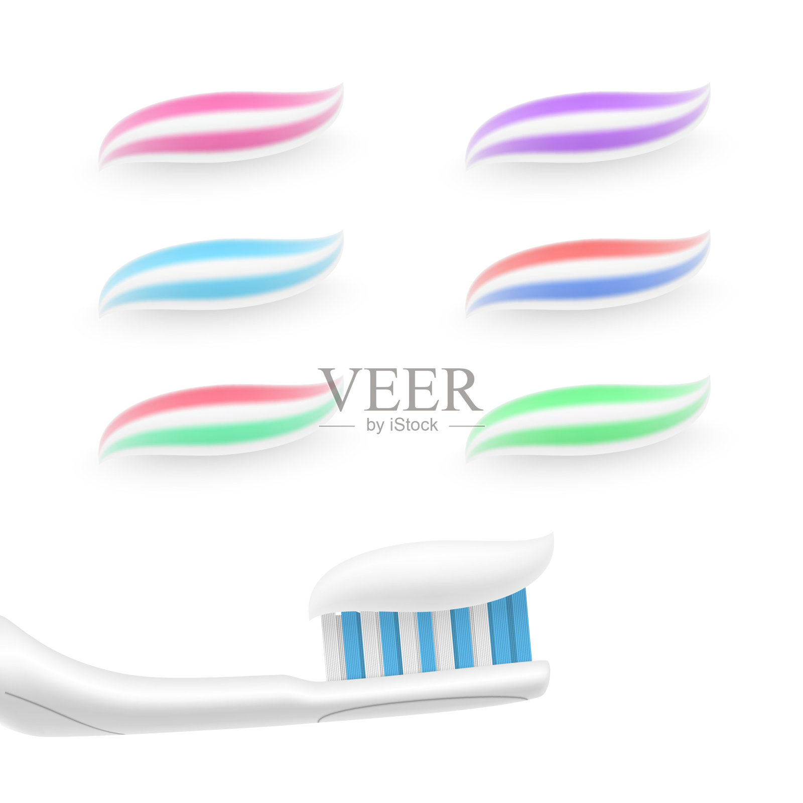 不同颜色的牙刷和挤出牙膏用于口腔广告。插画图片素材