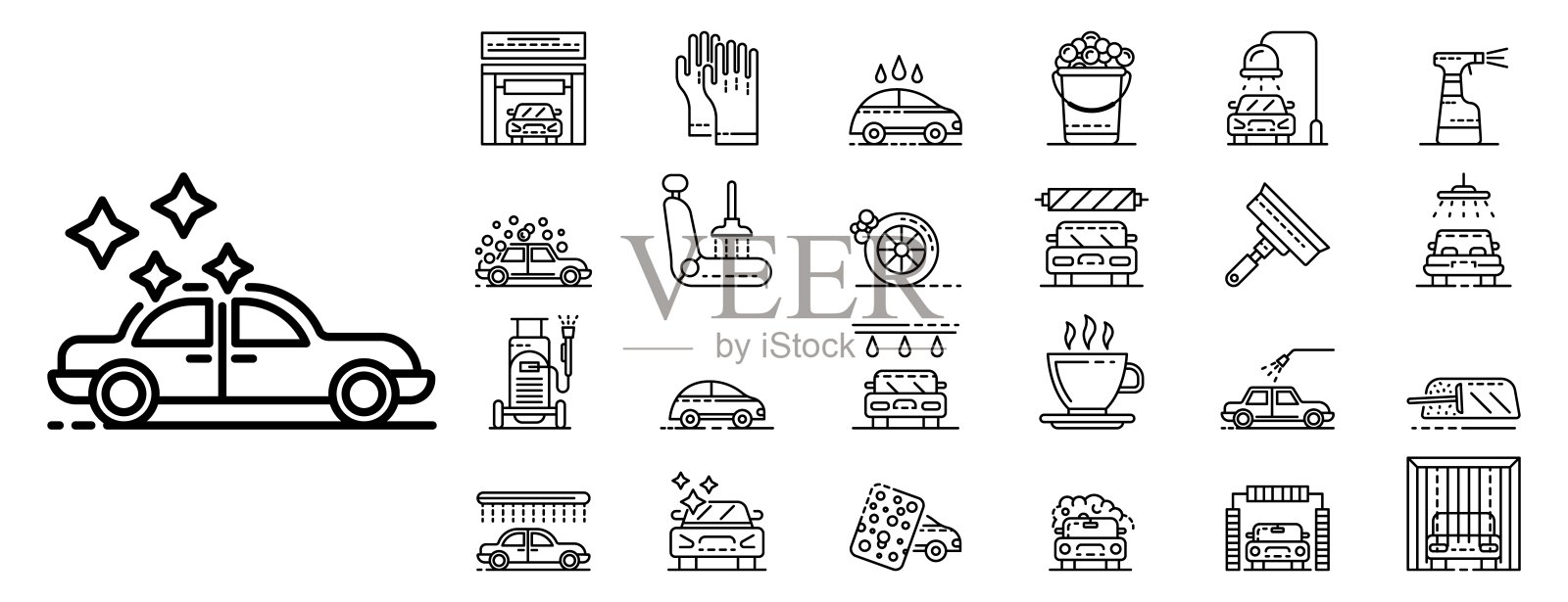 洗车图标设置,轮廓风格图标素材