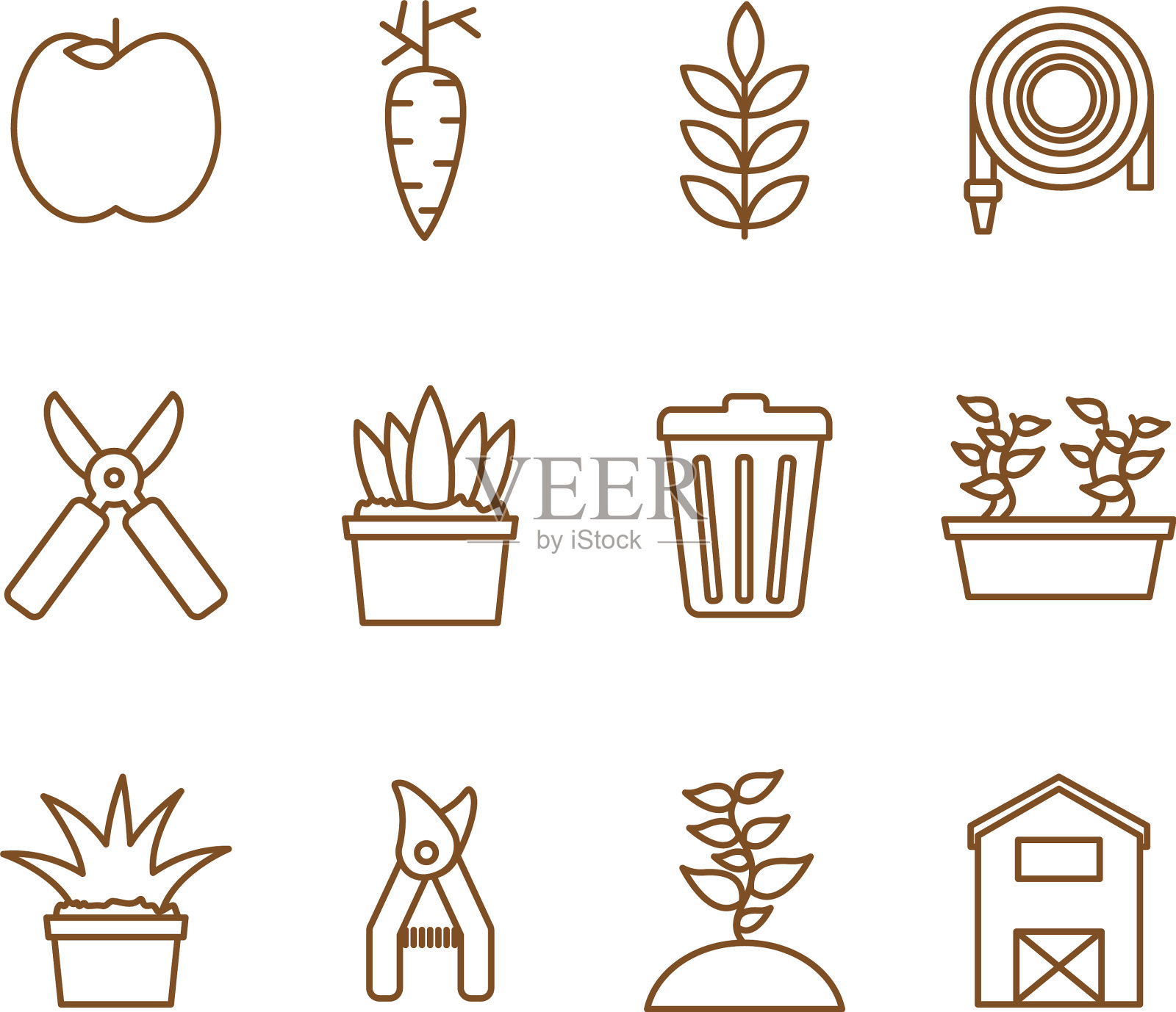 孤立园林线条风格图标集图标素材