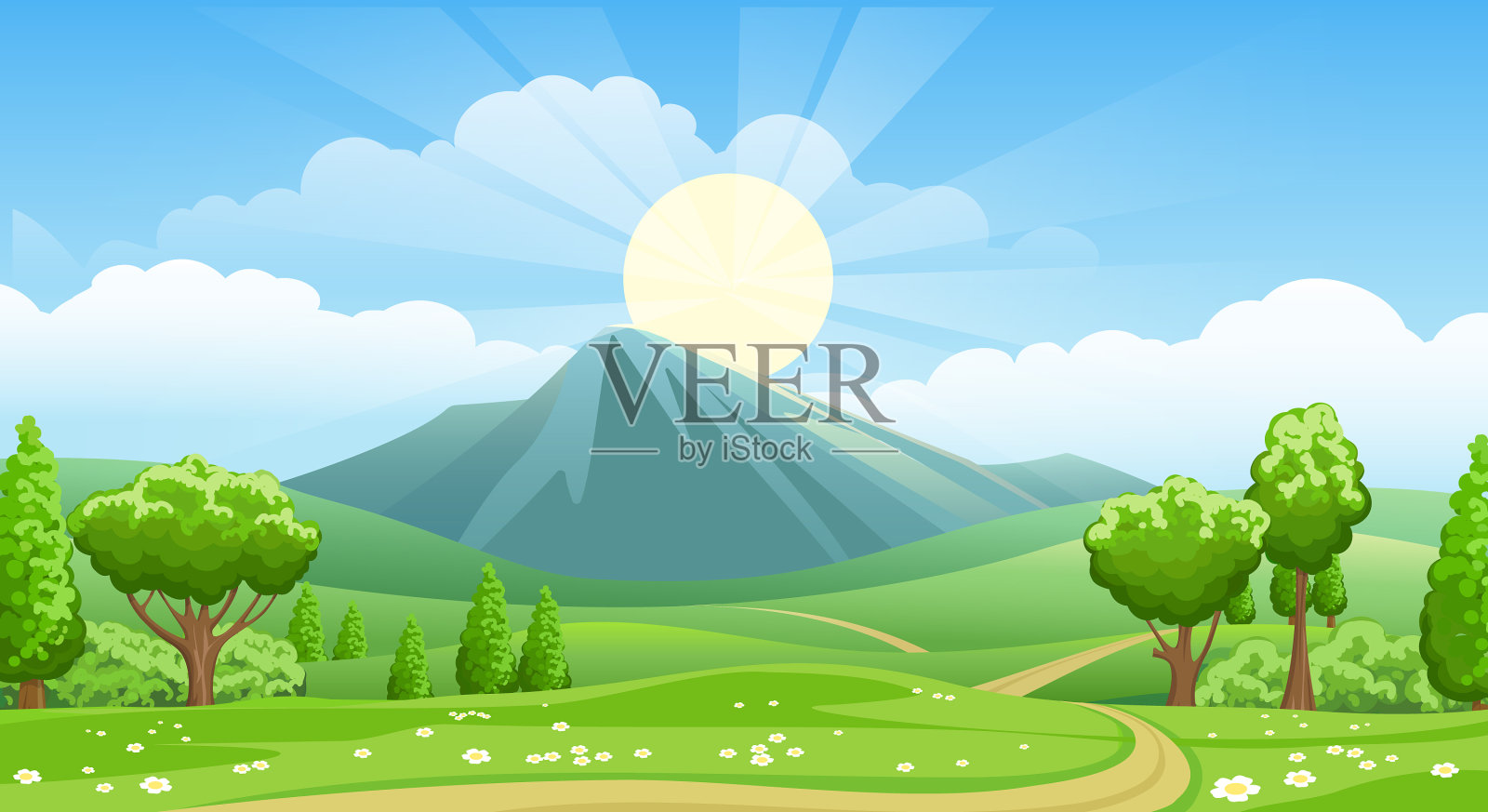 夏季山水景观插画图片素材