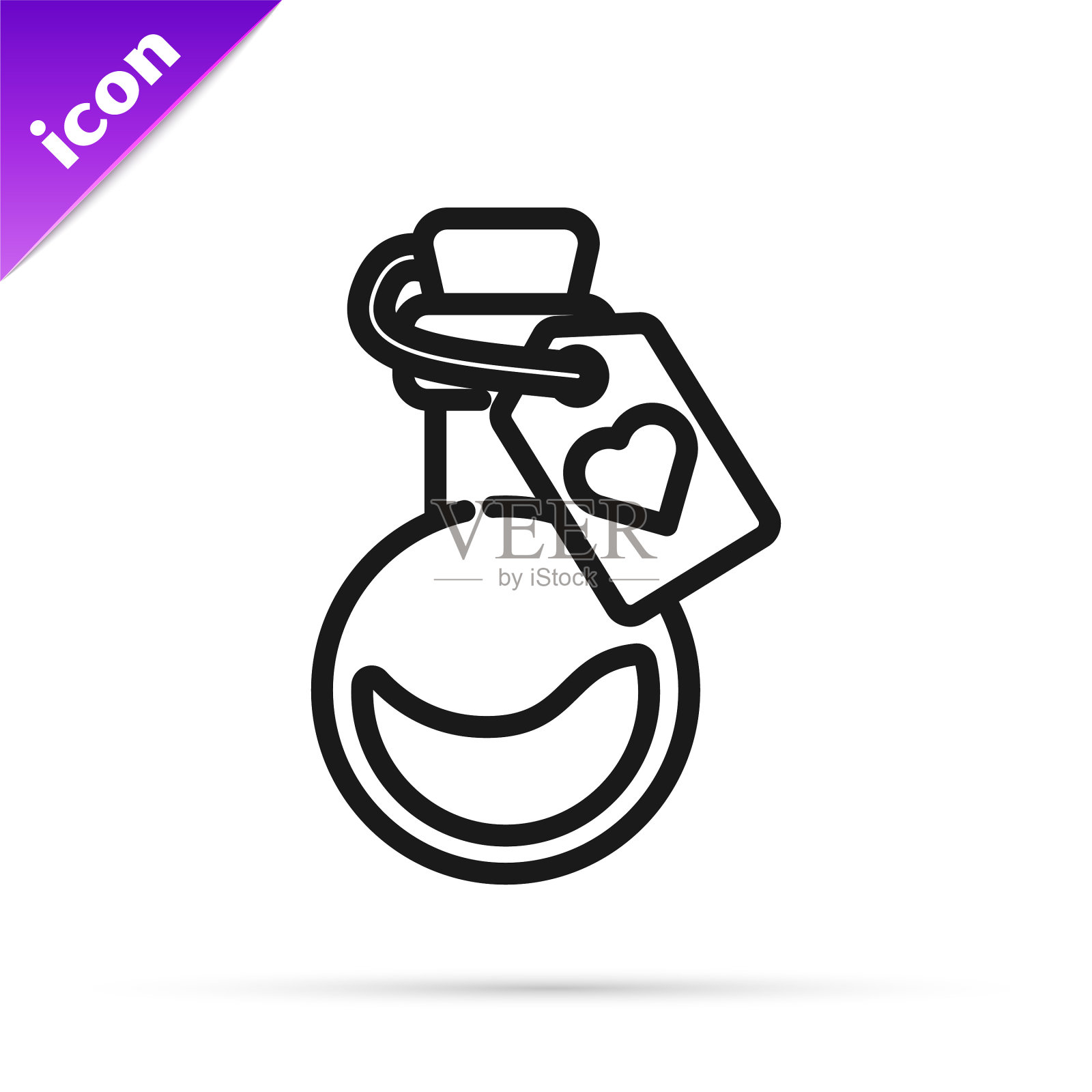 黑线瓶与爱情药水图标隔离插画图片素材