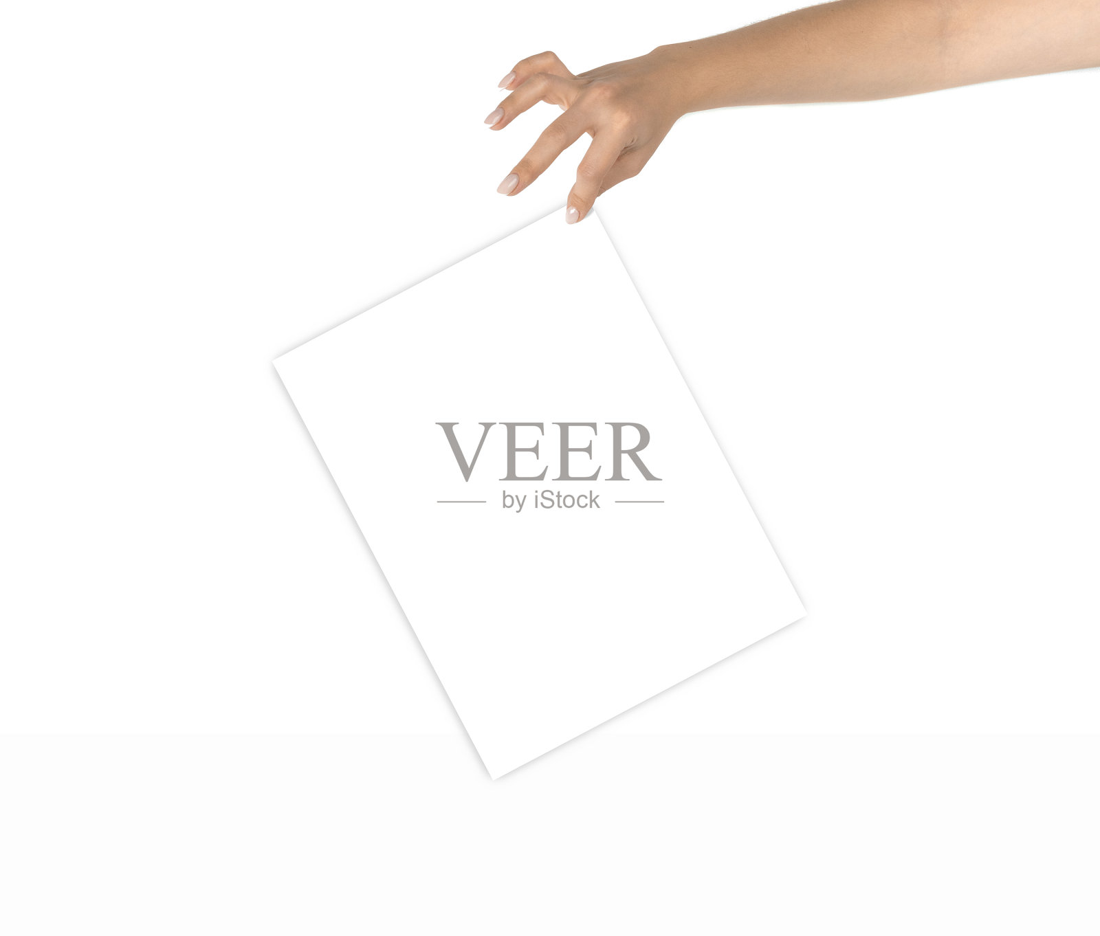 名片的手。手持空白的商务名片孤立在白色背景上。带有剪切路径的空模板。照片摄影图片