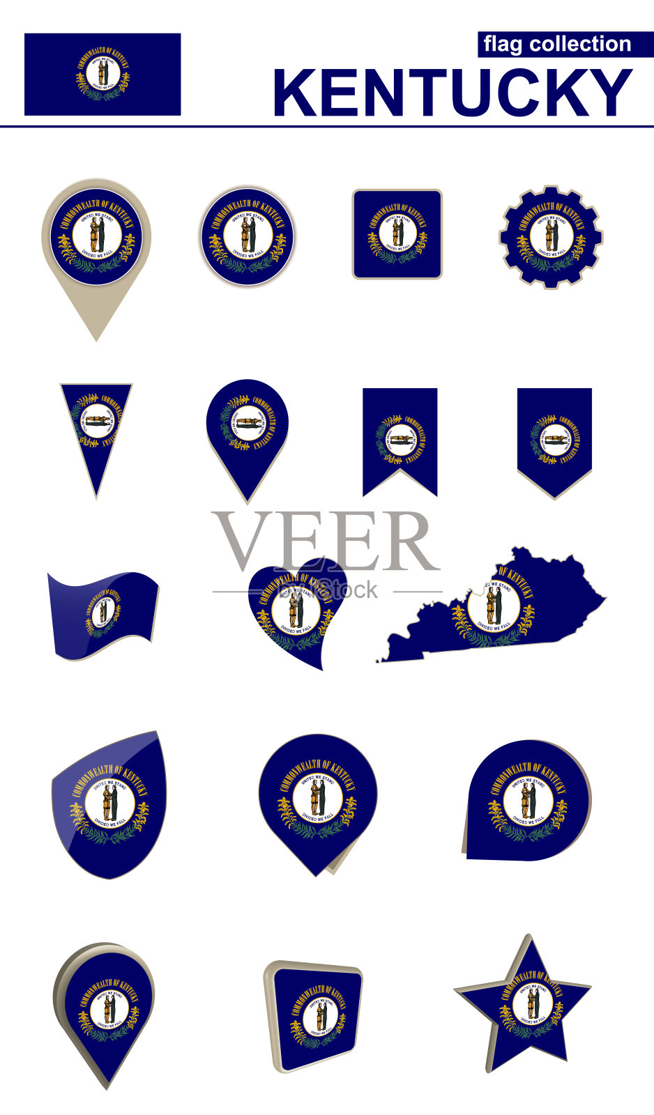 肯塔基州旗集合。设计的大布景。插画图片素材