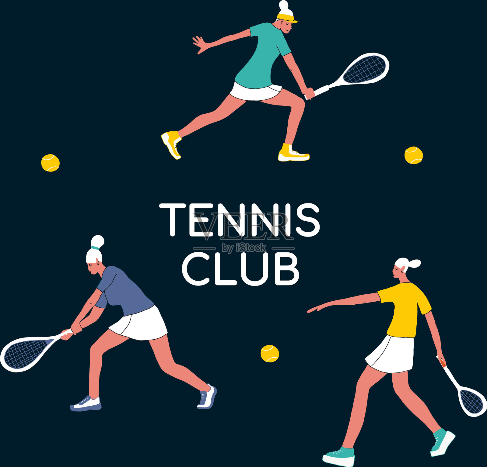 网球运动员用网球拍运动的概念插画图片素材