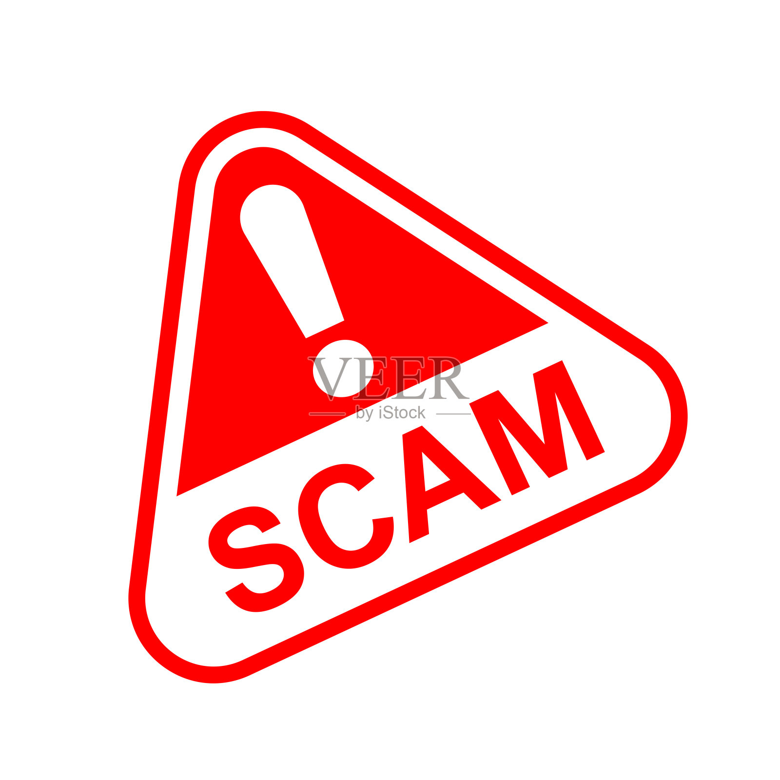 诈骗三角形标志红色为图标隔离在白色上,诈骗警告标志图形为垃圾邮件信息和错误病毒,诈骗警报图标三角形为黑客犯罪技术符号概念插画图片素材