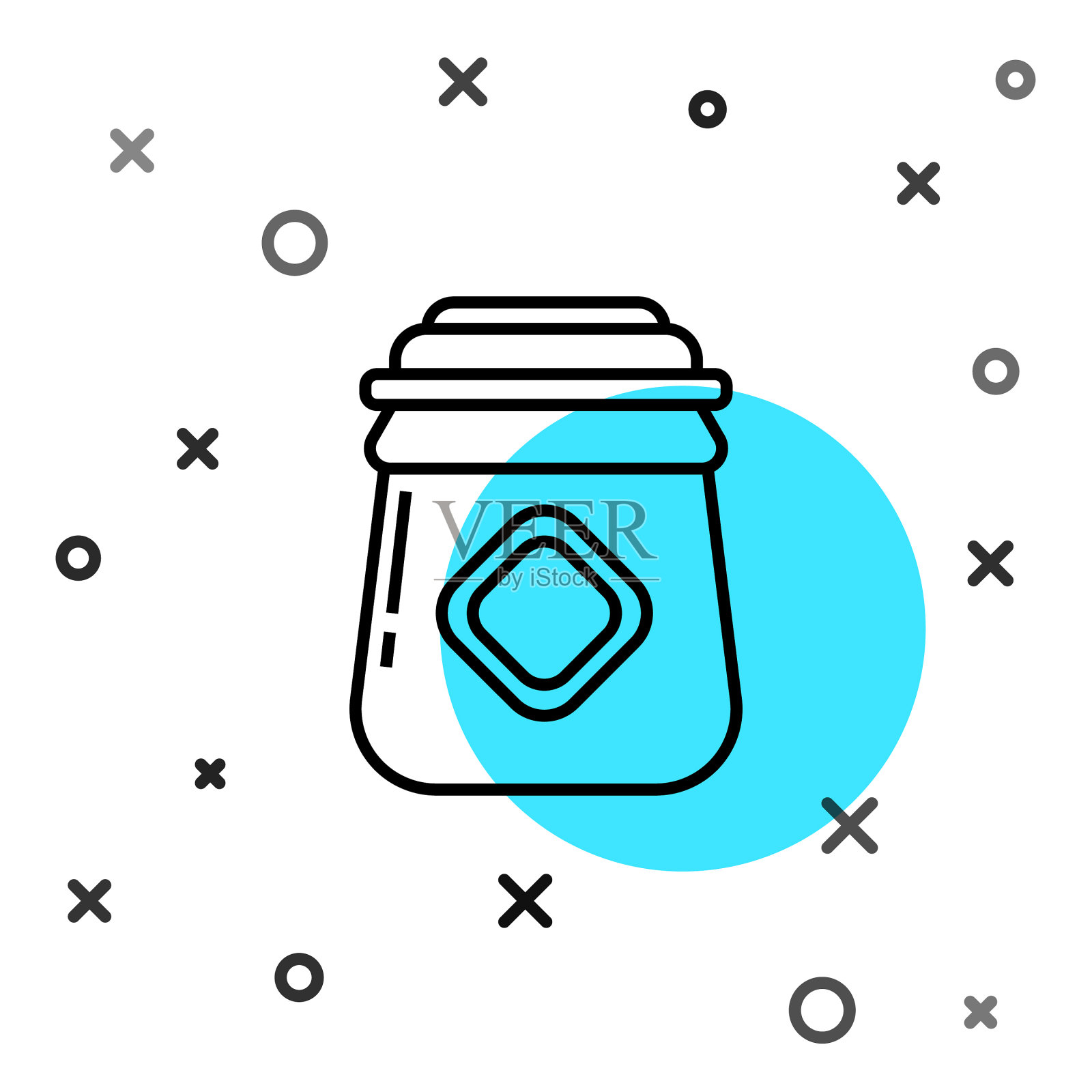 黑色线罐蜂蜜图标孤立在白色插画图片素材