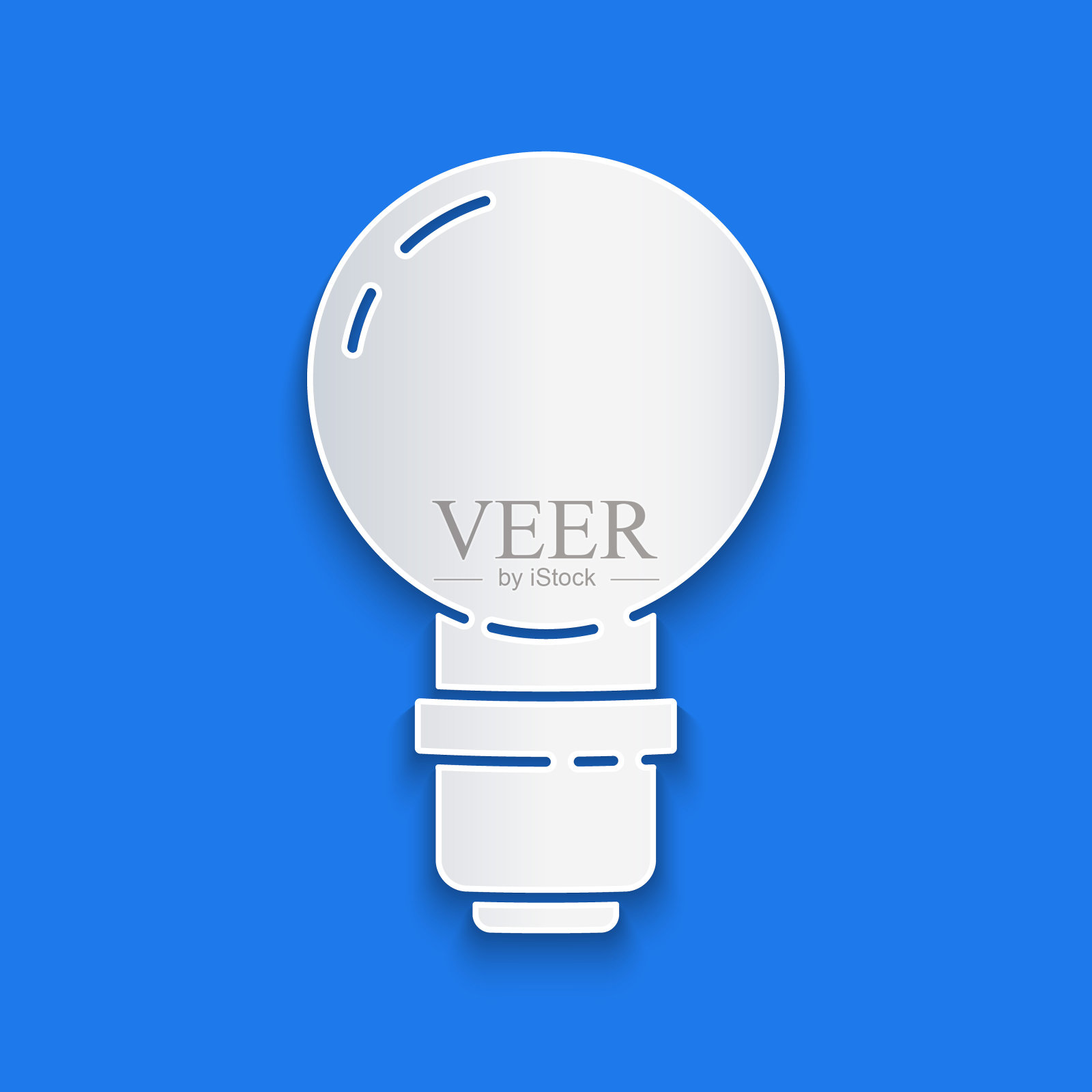 剪纸灯泡与概念图标隔离在蓝色背景。能量和理念的象征。灵感的概念。纸艺术风格。矢量图图标素材