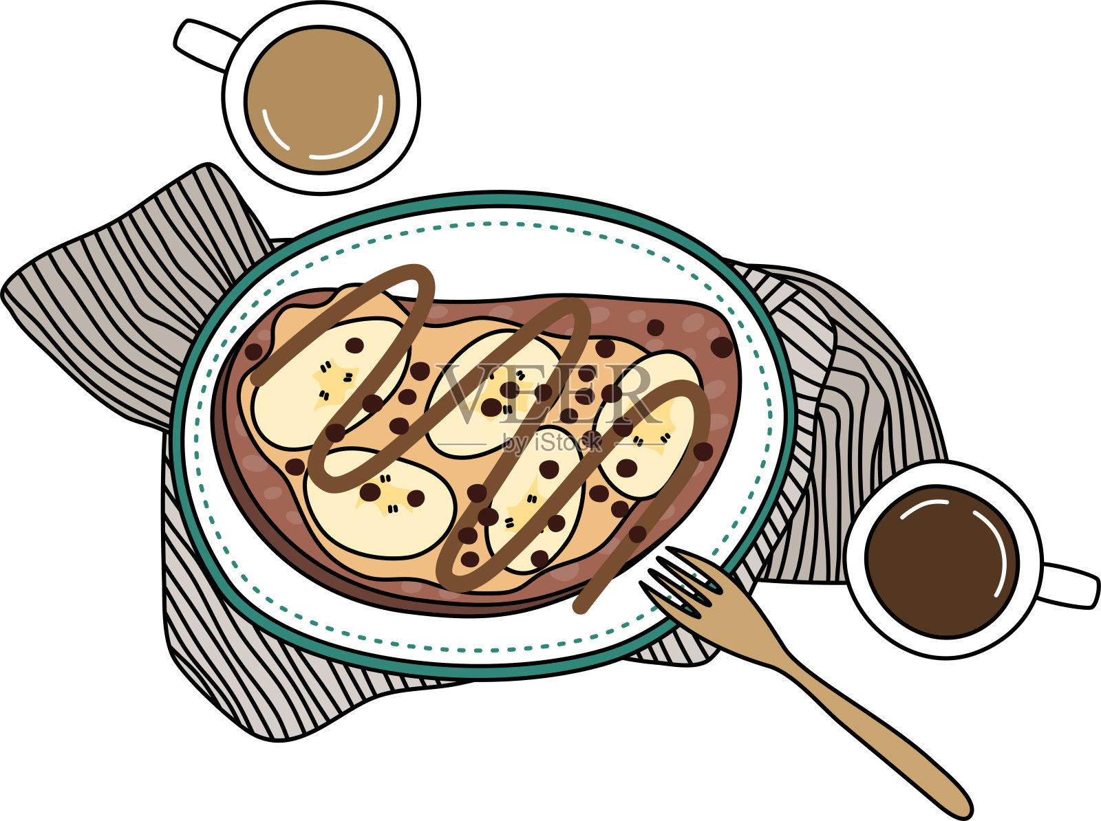 健康的早餐。一套食物和营养咖啡和热巧克力。插画图片素材