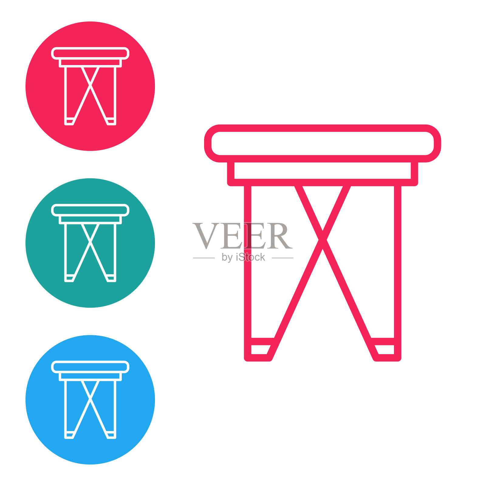 红色线露营便携式折叠椅图标孤立在白色背景。休息和放松设备。钓鱼的座位。在圆形按钮中设置图标。向量插画图片素材