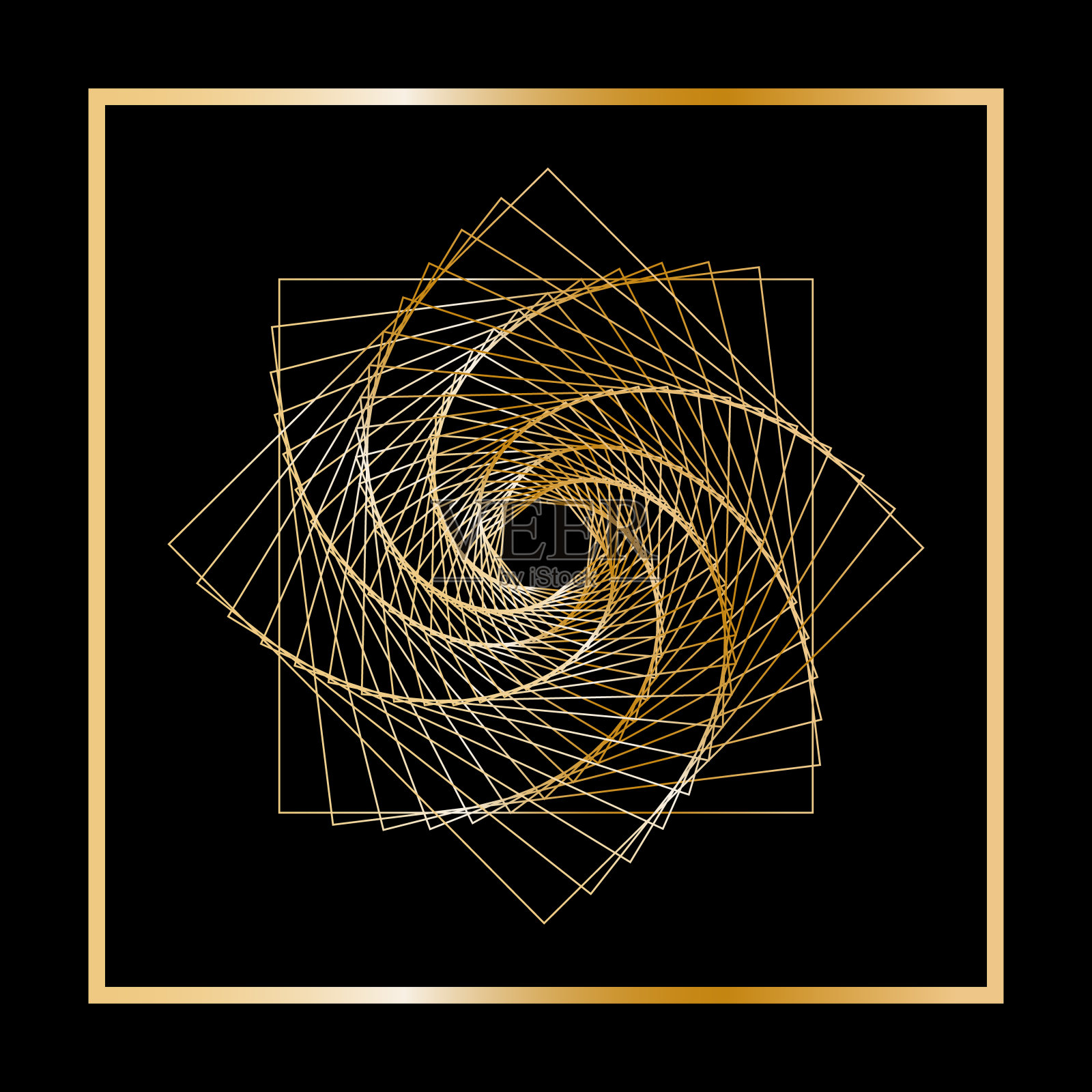 金色抽象几何图形在一个框架上的黑色背景。标志。象征插画图片素材