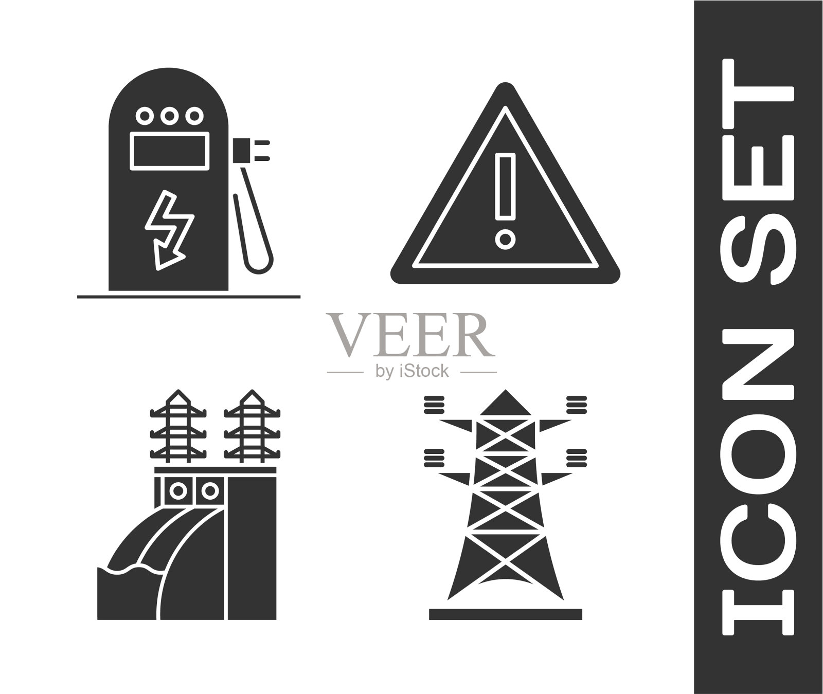 设置高压电线杆电动汽车图标素材