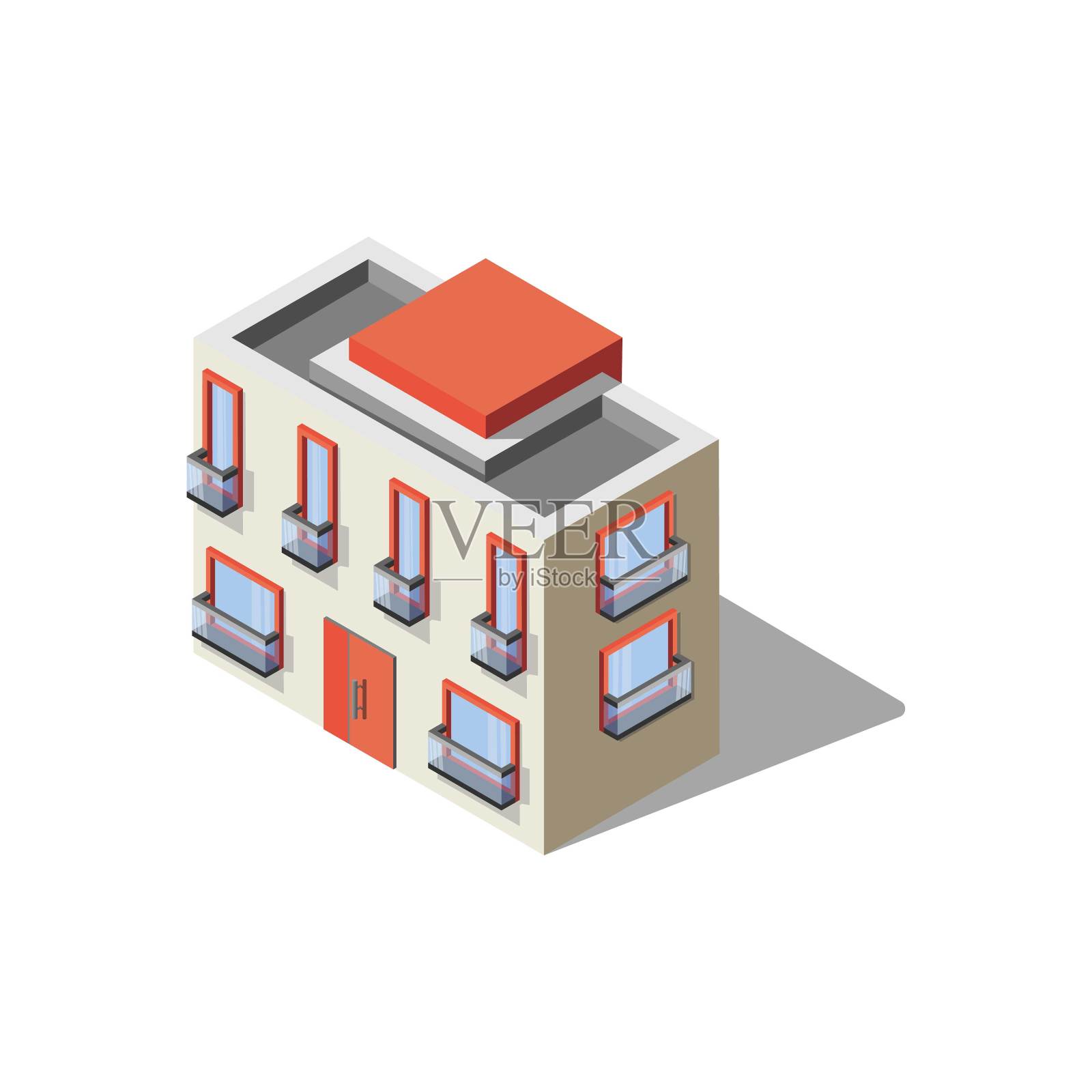 现代宽敞的建筑,全景窗户和阳台。等距,架构。大都市插画图片素材