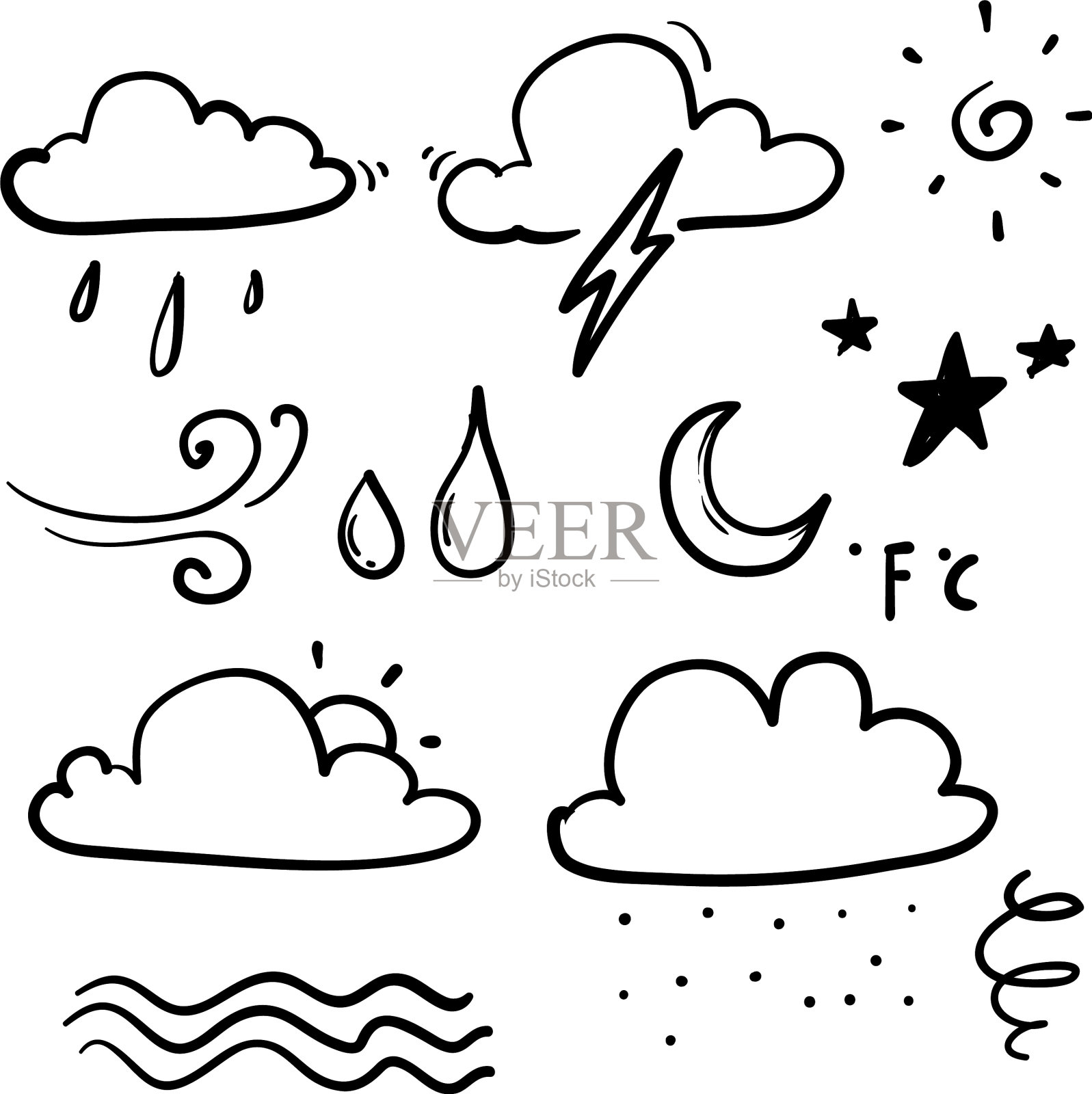 手绘涂鸦天气元素卡通风格插画图片素材