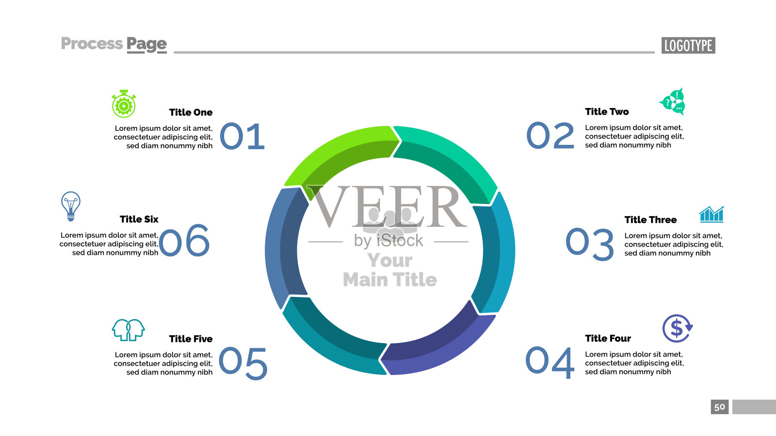 六相循环图幻灯片模板插画图片素材