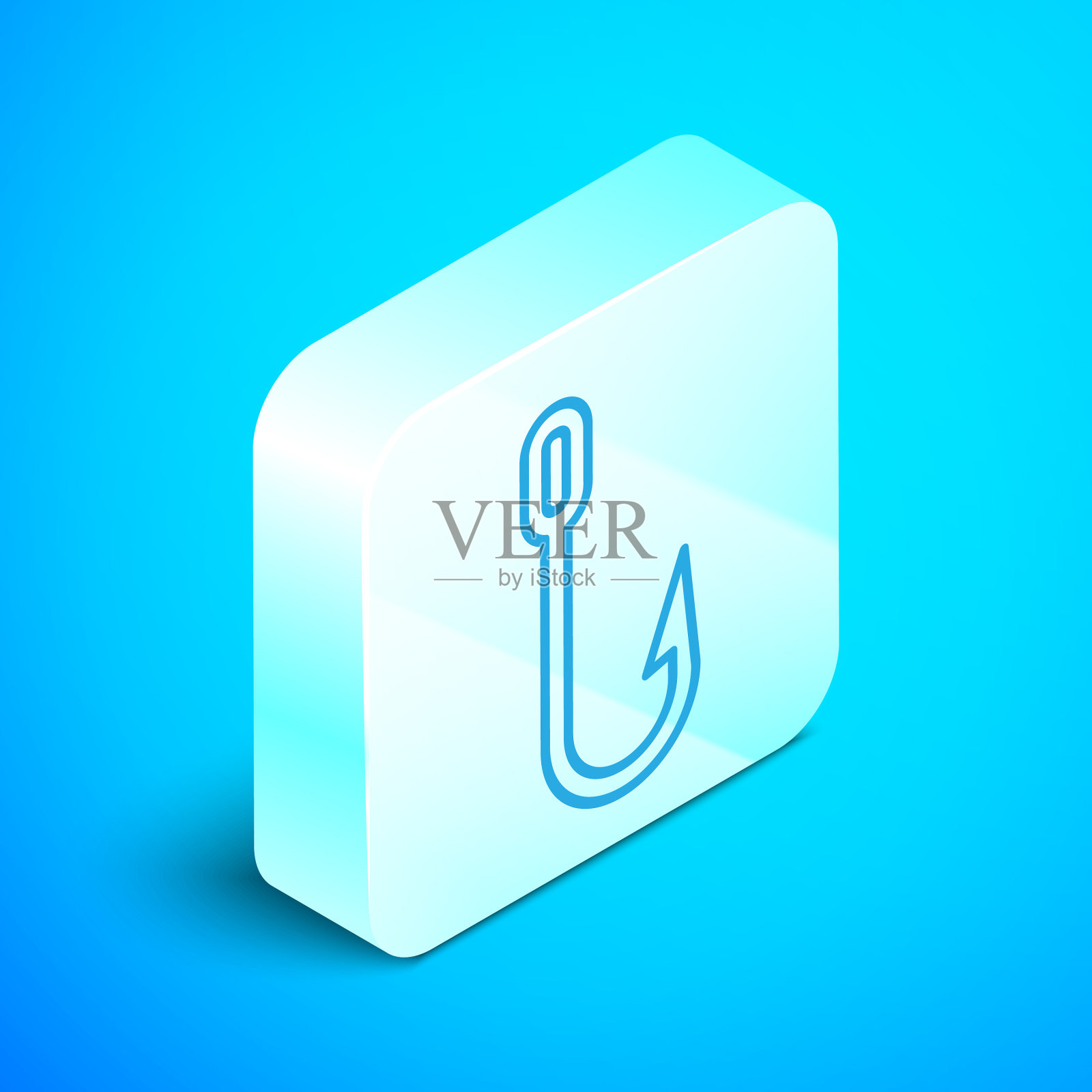 等距线钓鱼钩图标孤立在蓝色插画图片素材