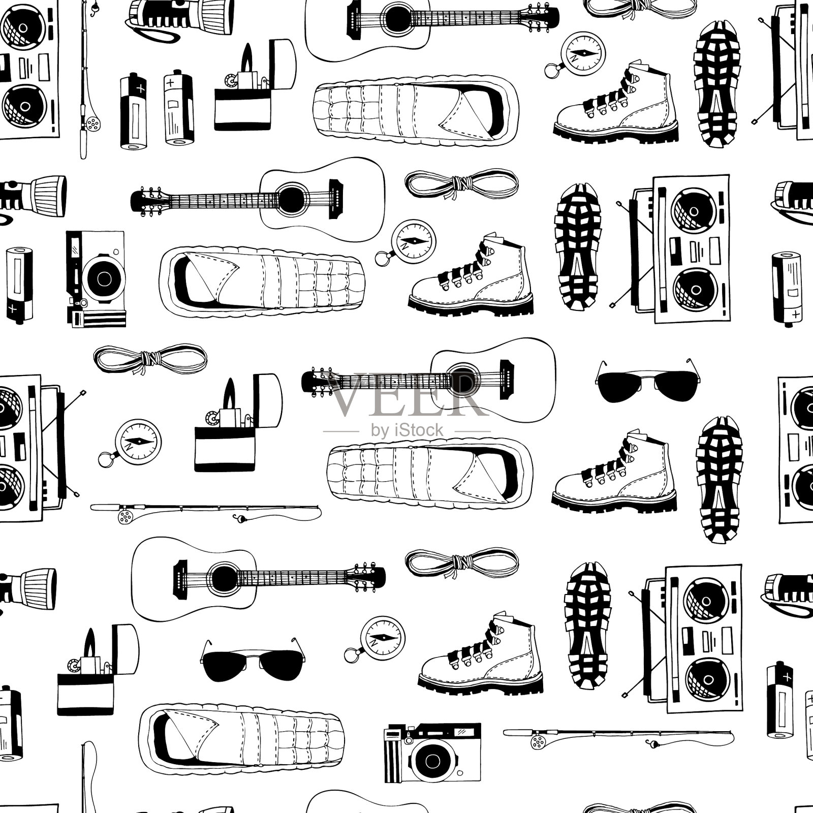 黑白无缝图案与黑色插画图片素材