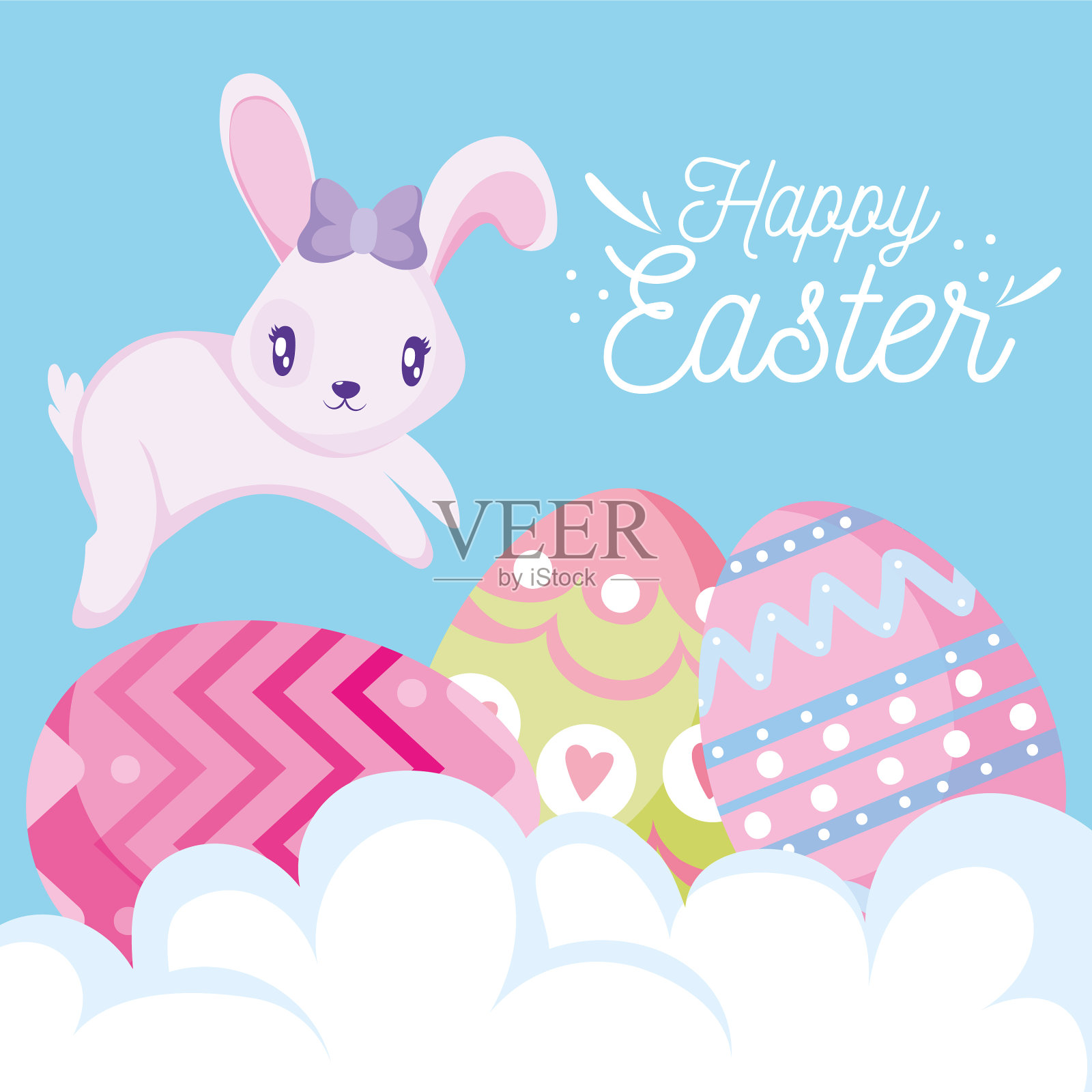 复活节兔子用彩蛋设计快乐插画图片素材