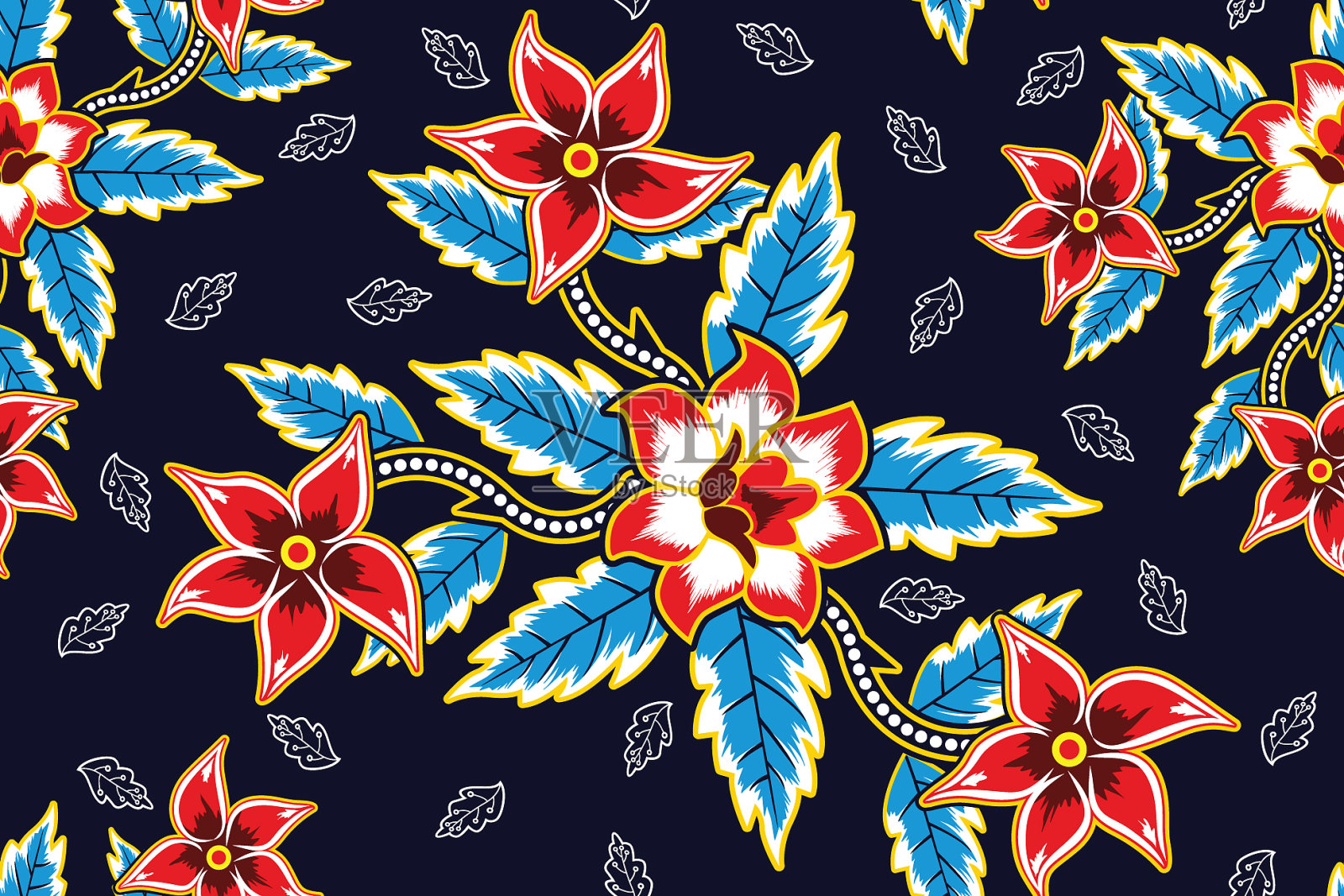 无缝图案与花卉热带蜡染插画图片素材