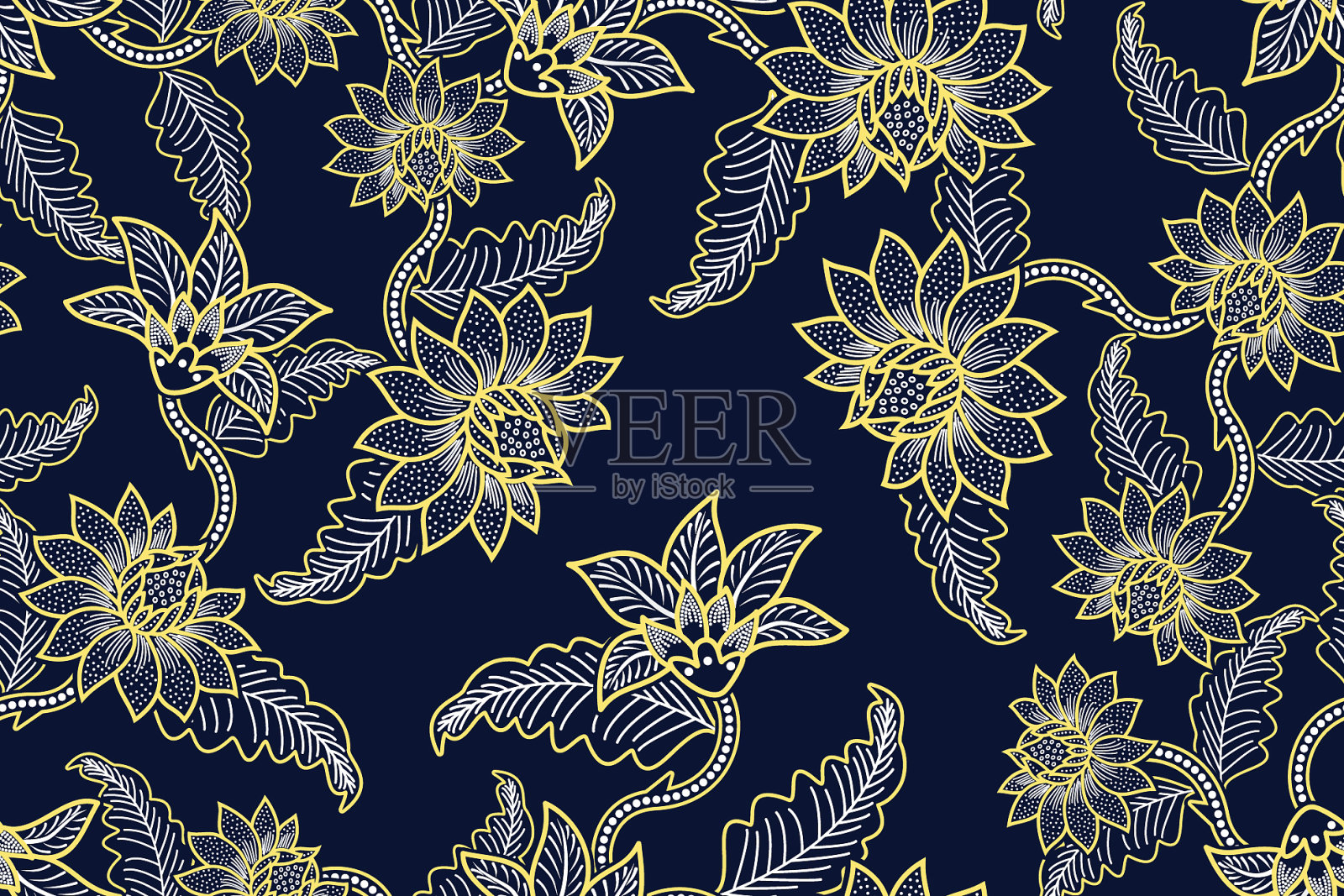 无缝图案与花卉热带蜡染图案插画图片素材