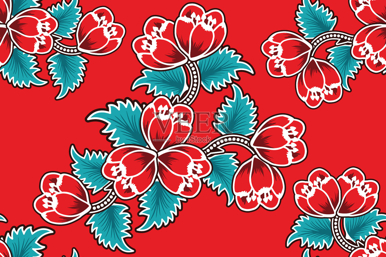 无缝图案与花卉热带蜡染图案插画图片素材