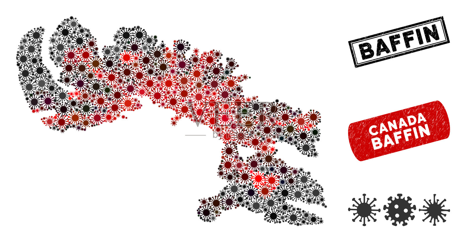 冠状病毒拼贴巴芬岛地图与垃圾插画图片素材