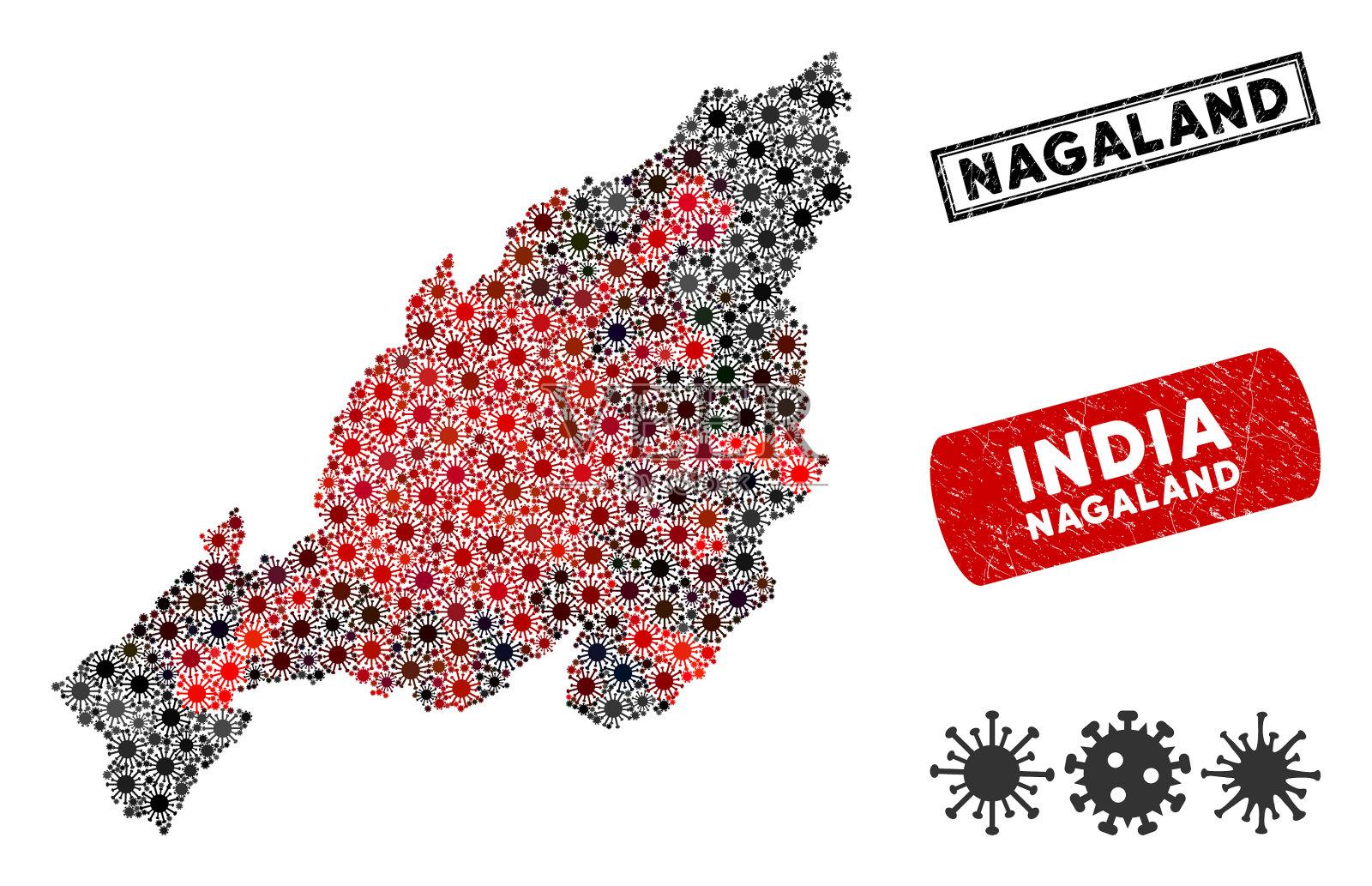 冠状病毒马赛克那加兰州地图插画图片素材