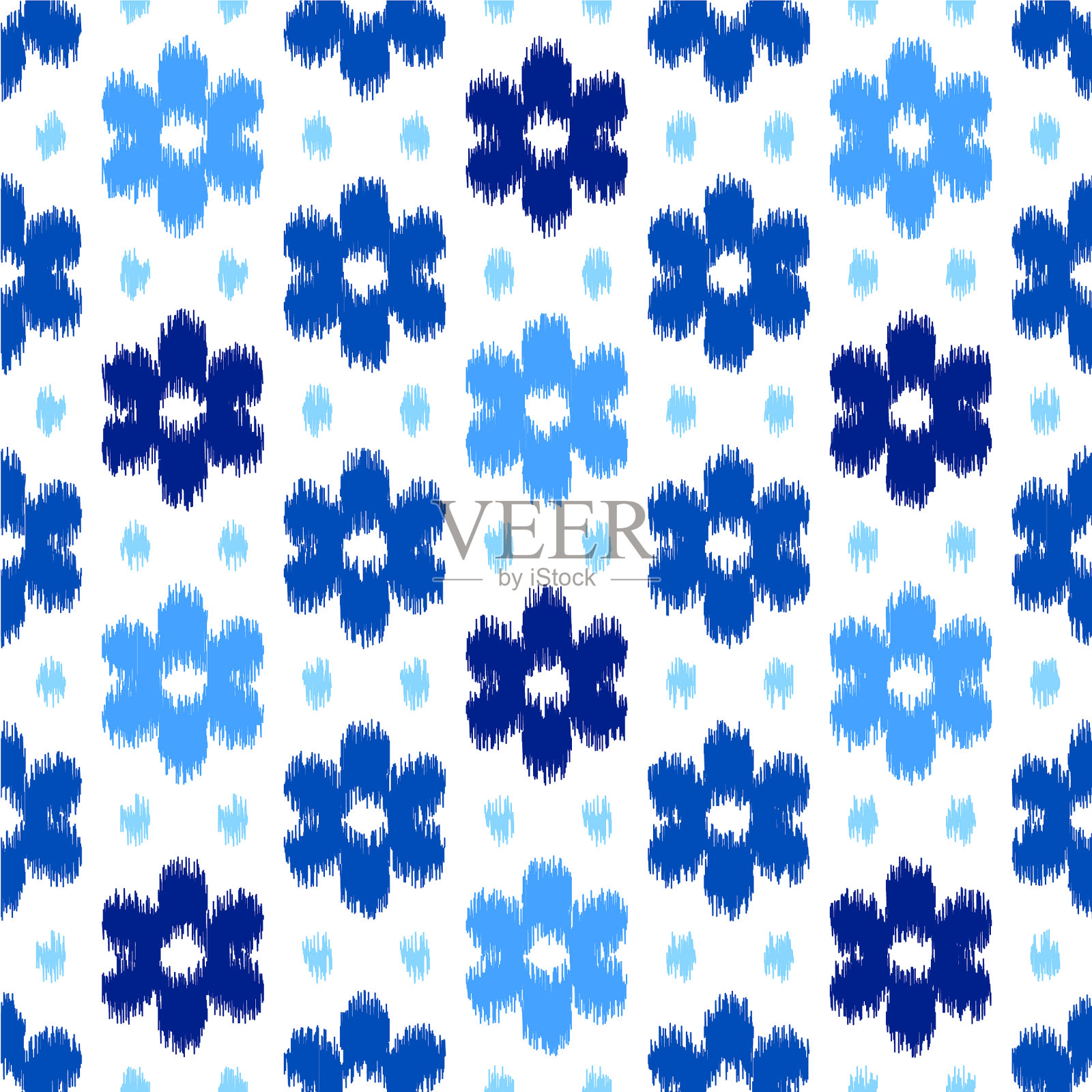 乌兹别克伊卡特丝绸织物图案,靛蓝和插画图片素材