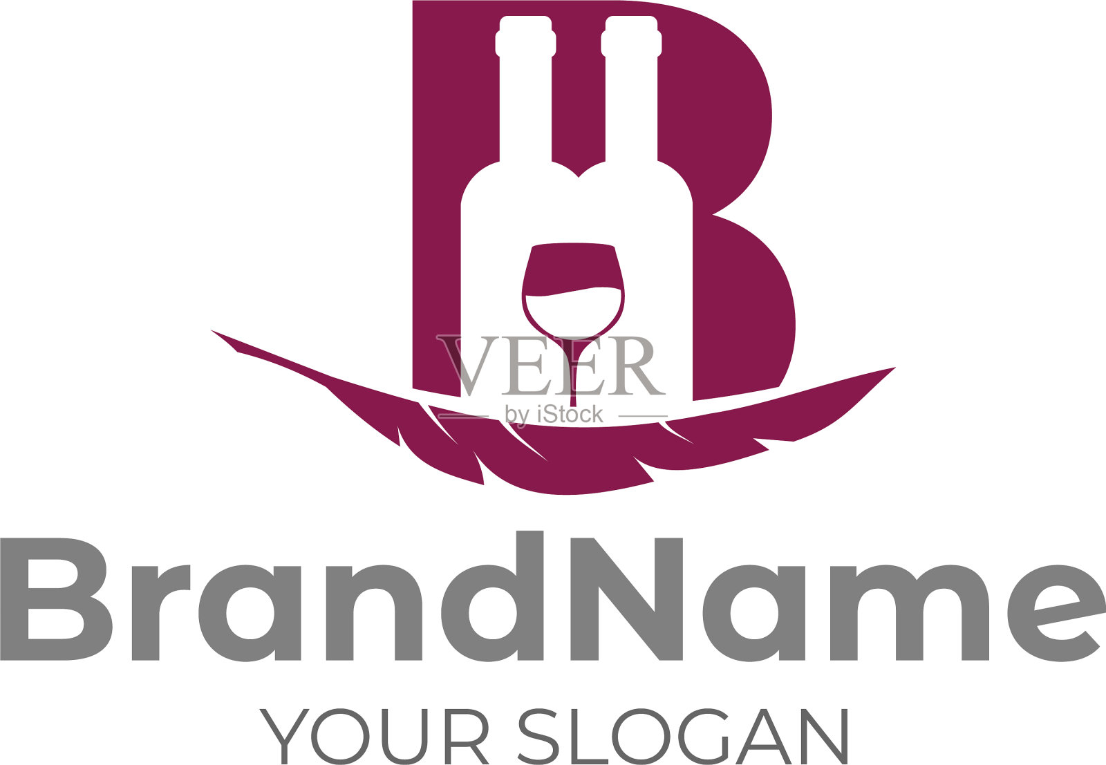 B羽酒瓶标识设计插画图片素材