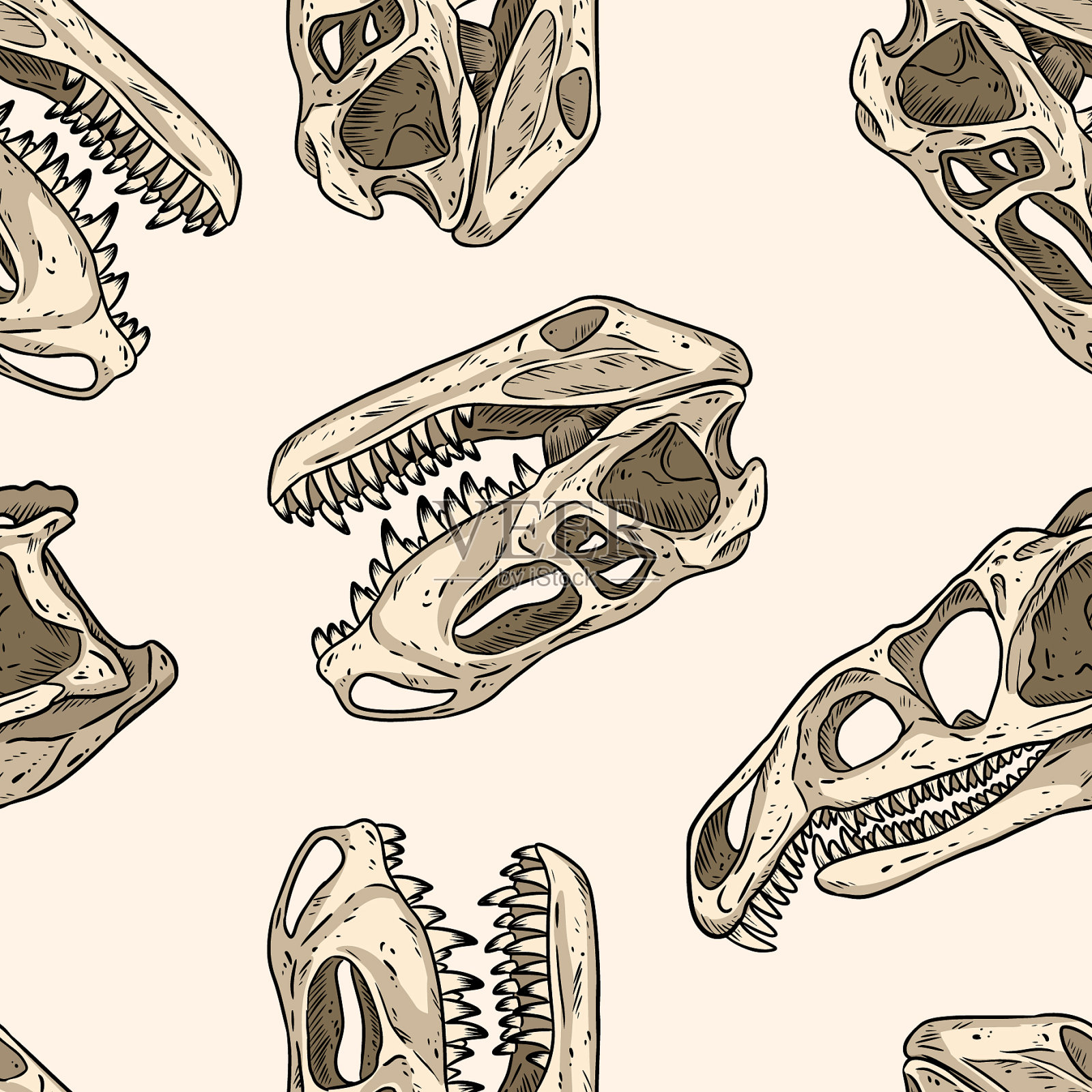 食肉爬行恐龙化石无缝插画图片素材