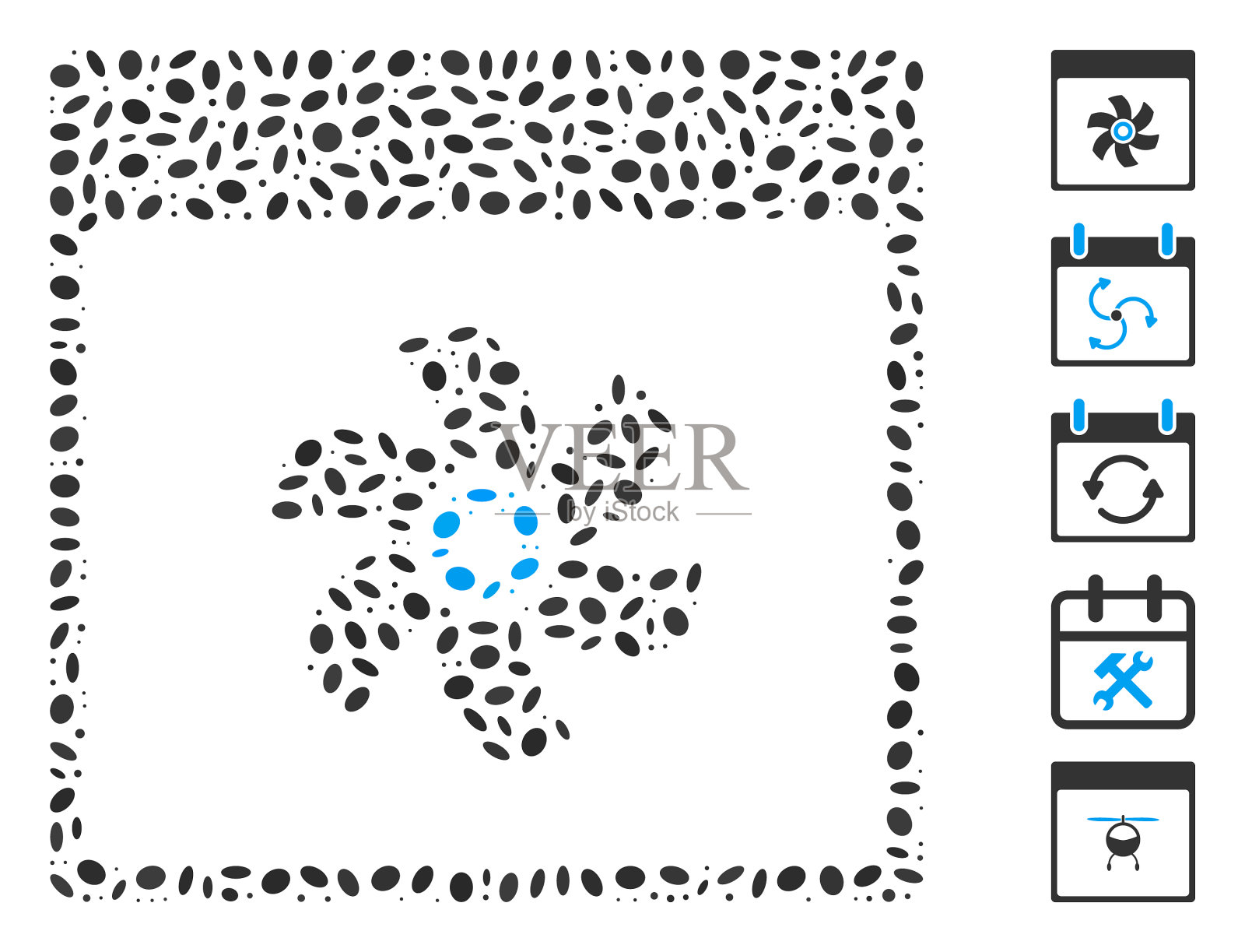 椭圆形拼贴扇子日历页插画图片素材