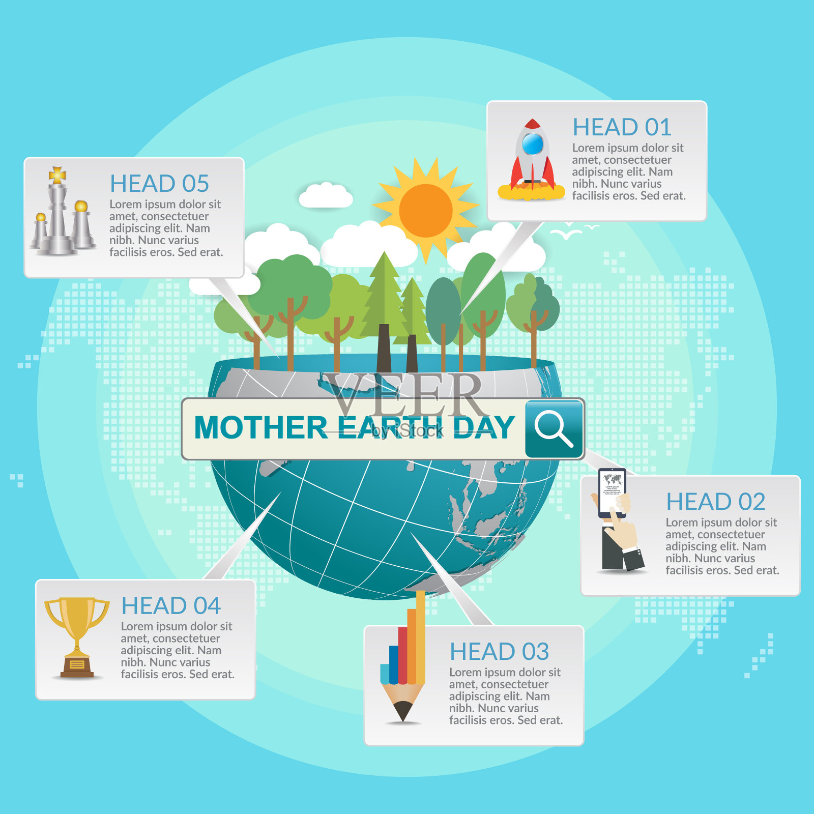 地球日的概念与地球和绿色。世界环境日。插画图片素材