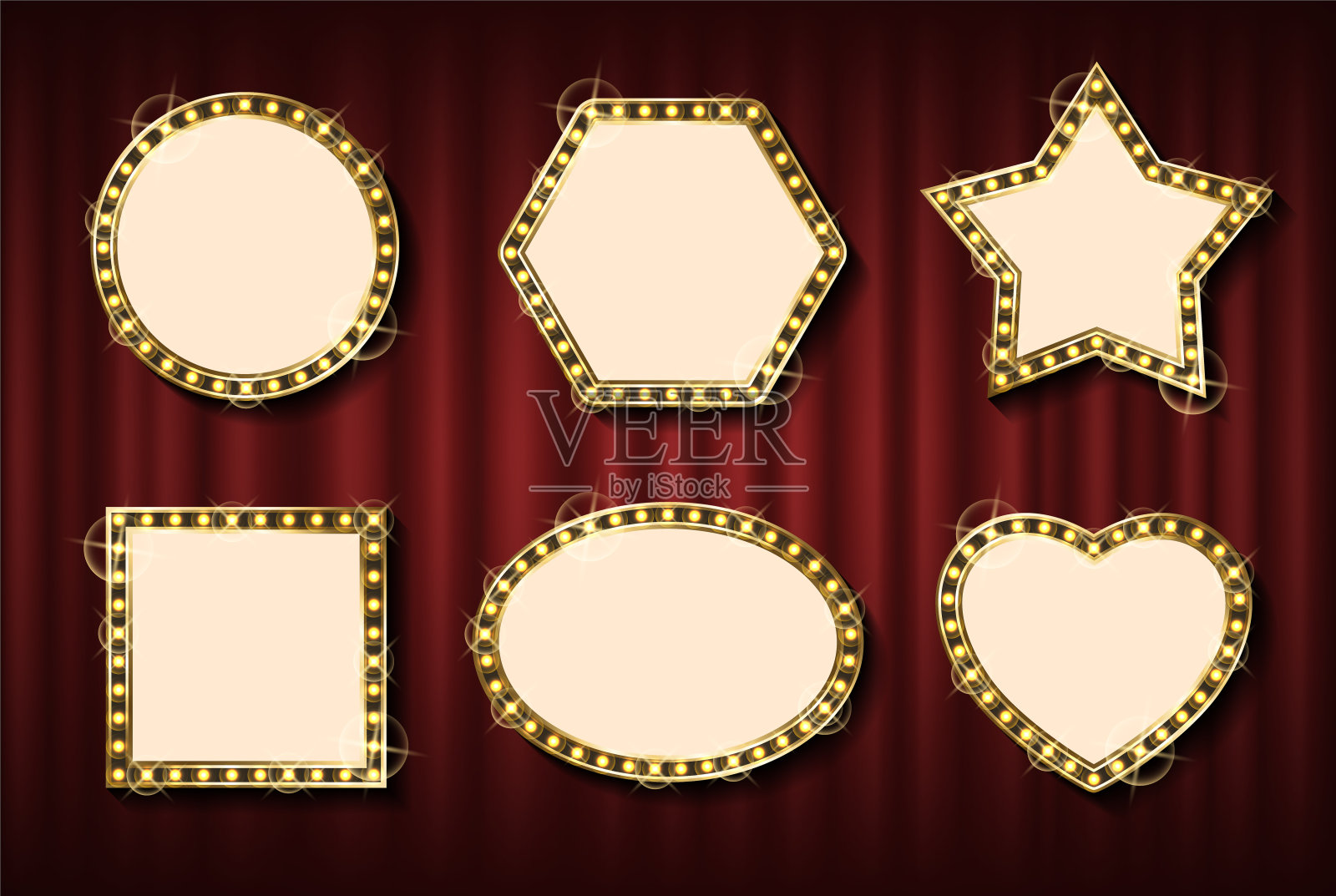 框架和旗帜在复古风格的金色灯泡插画图片素材