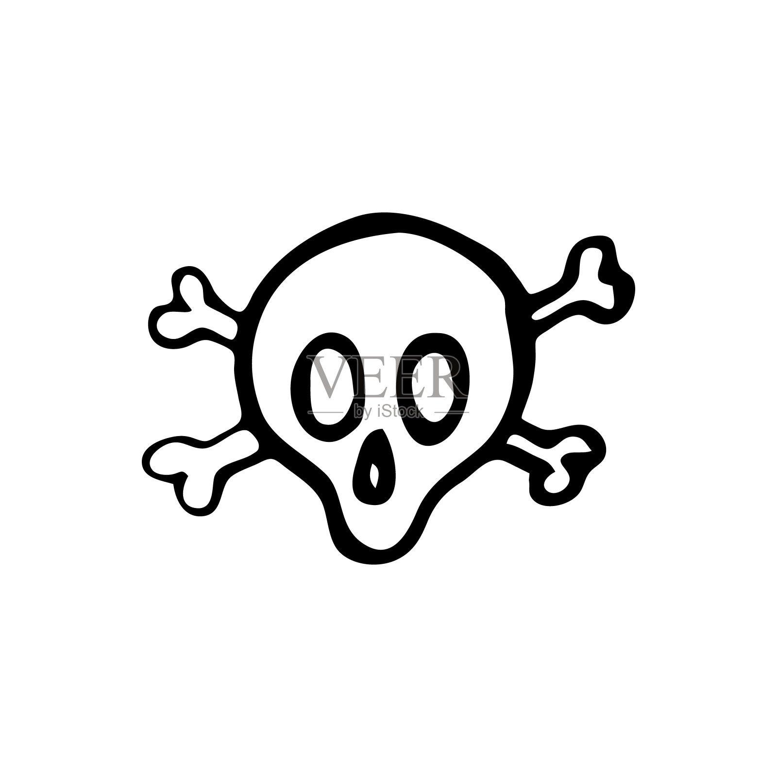 涂鸦手绘骷髅图标,线性万圣节符号,矢量插图插画图片素材