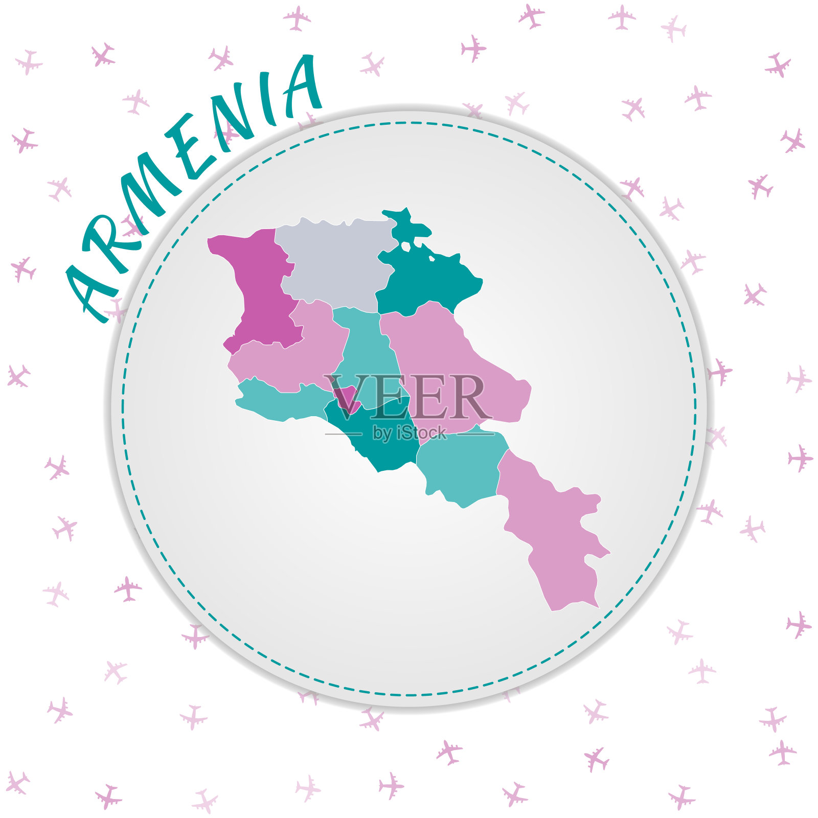 亚美尼亚地图设计。插画图片素材