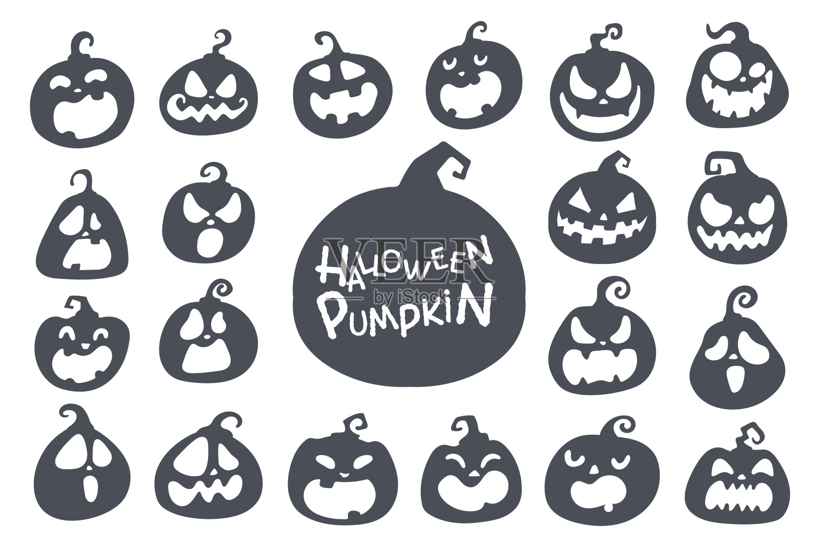 卡通万圣节南瓜。南瓜的影子在万圣节前夜雕刻出了一张鬼脸。设计元素图片