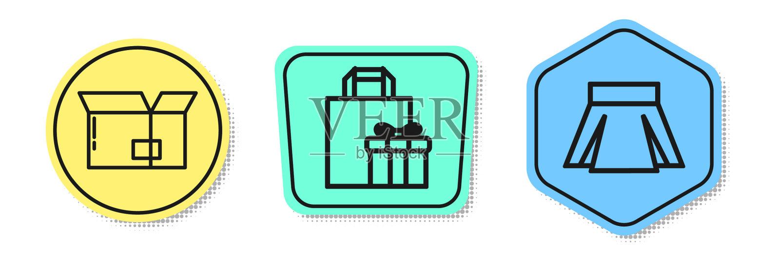 套装线纸盒、纸板箱、礼品盒及裙子图标素材