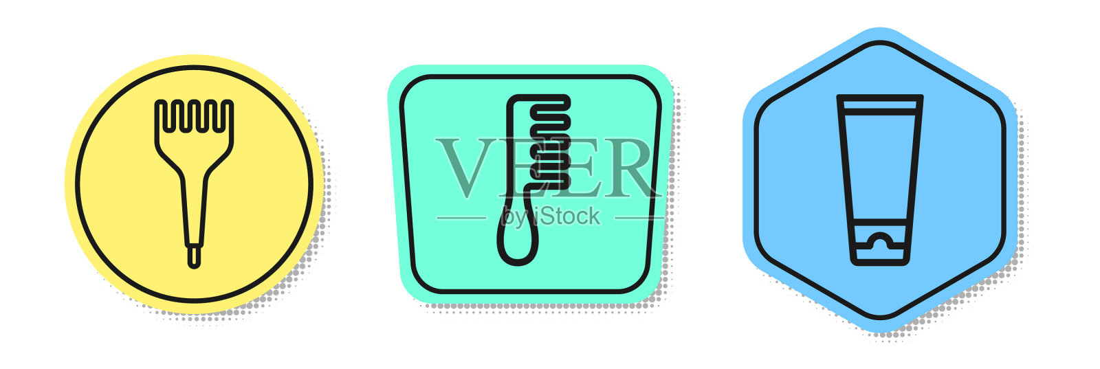 设线发刷、发刷和乳霜或乳液图标素材