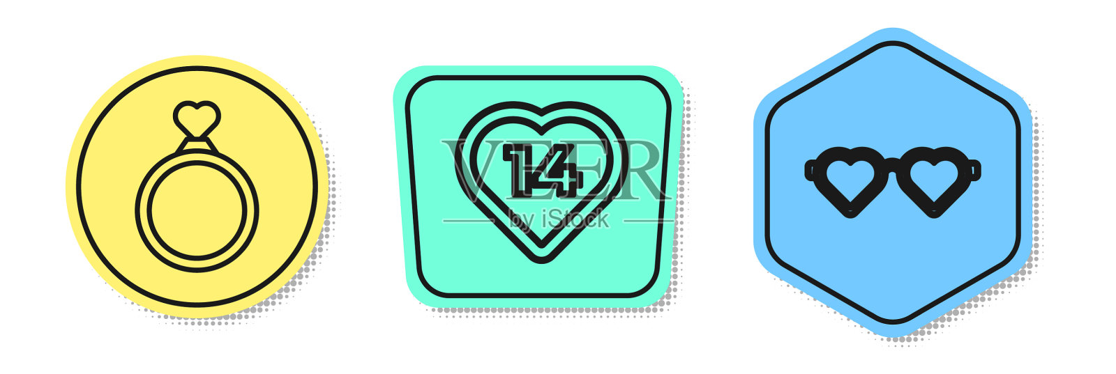 婚戒套线心形和心形图标素材