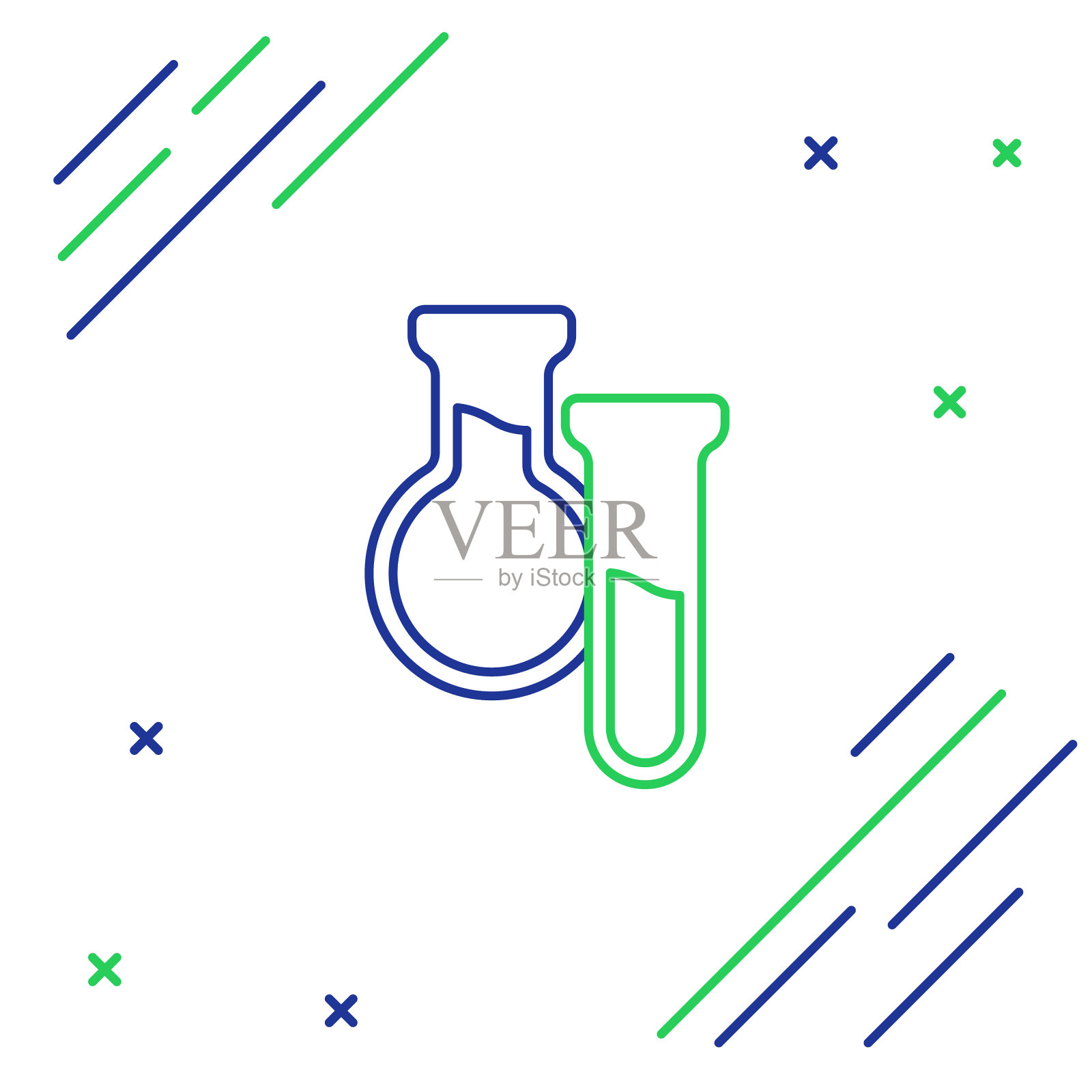 线试管和烧瓶图标隔离在白色背景上。化学实验室测试。实验室玻璃器皿。彩色轮廓概念。向量插画图片素材