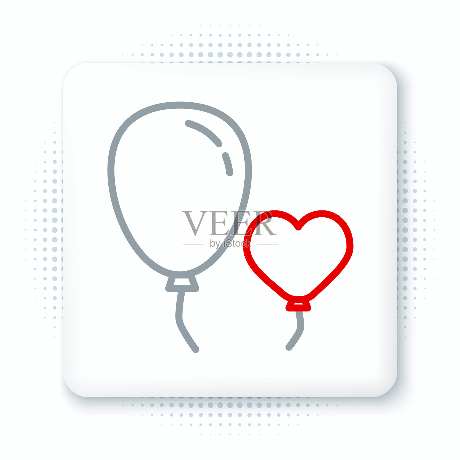 线气球的形式与丝带图标孤立在白色的背景。色彩斑斓的轮廓的概念。向量图标素材