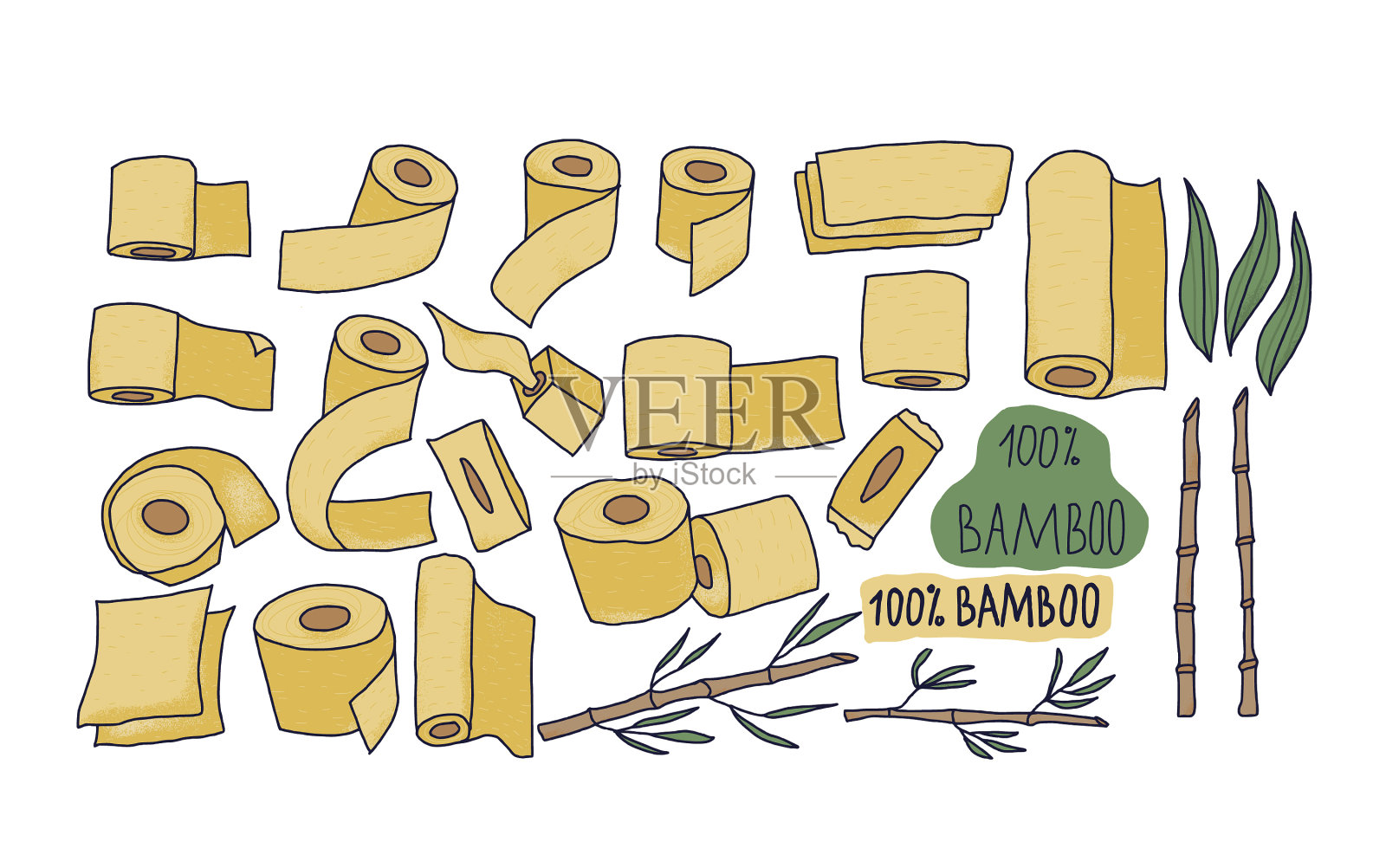 百分百生态竹纹章设计插画图片素材